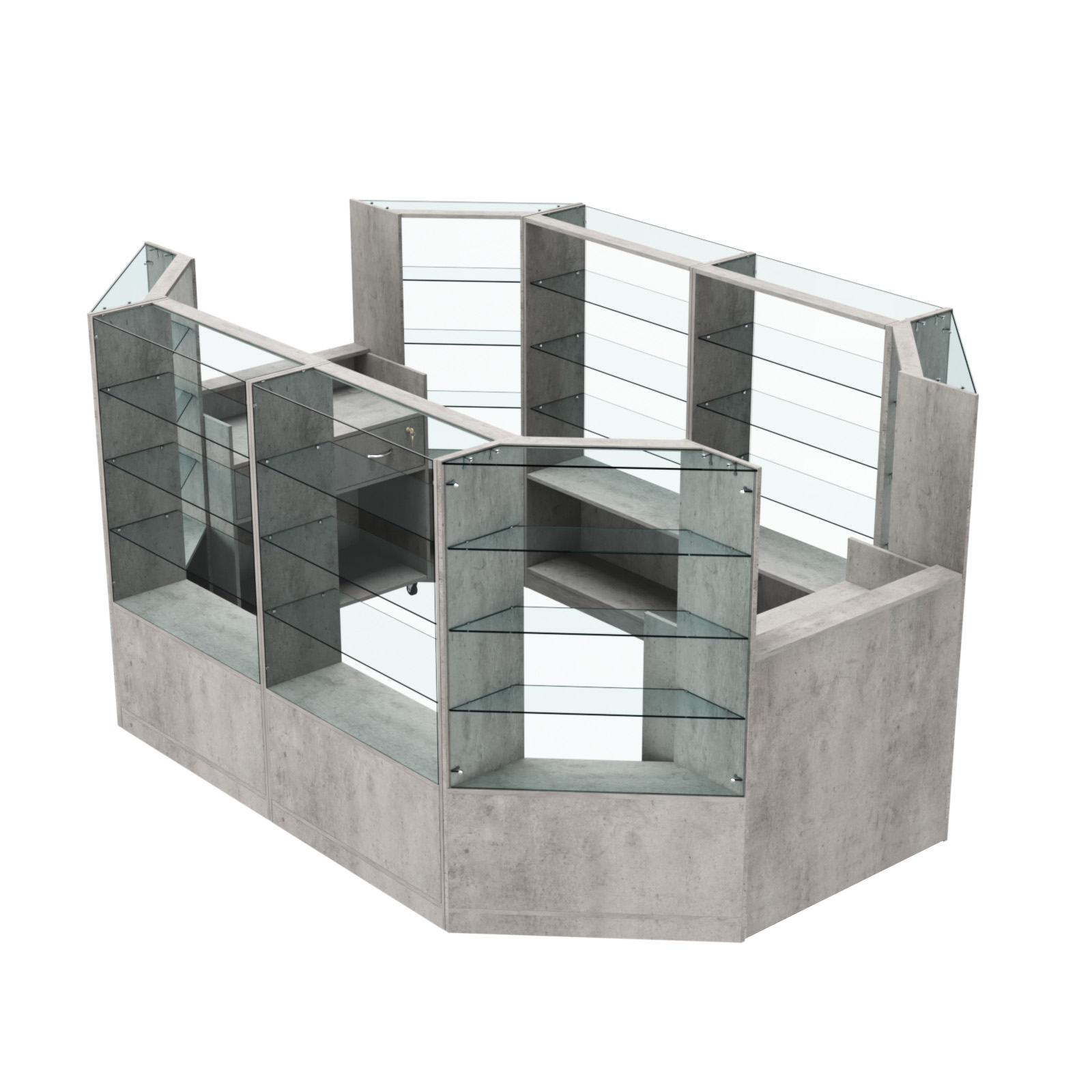 Торговый островок в центр зала ГРАЦИЯ №3 (открытый) (6, 6 кв.м) Бетон Чикаго светло-серый F186 ST9