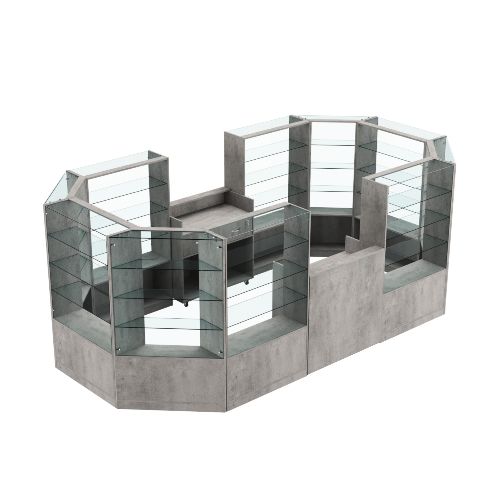 Торговый островок в центр зала ГРАЦИЯ №5 (открытый) (8, 55 кв.м) Бетон Чикаго светло-серый F186 ST9