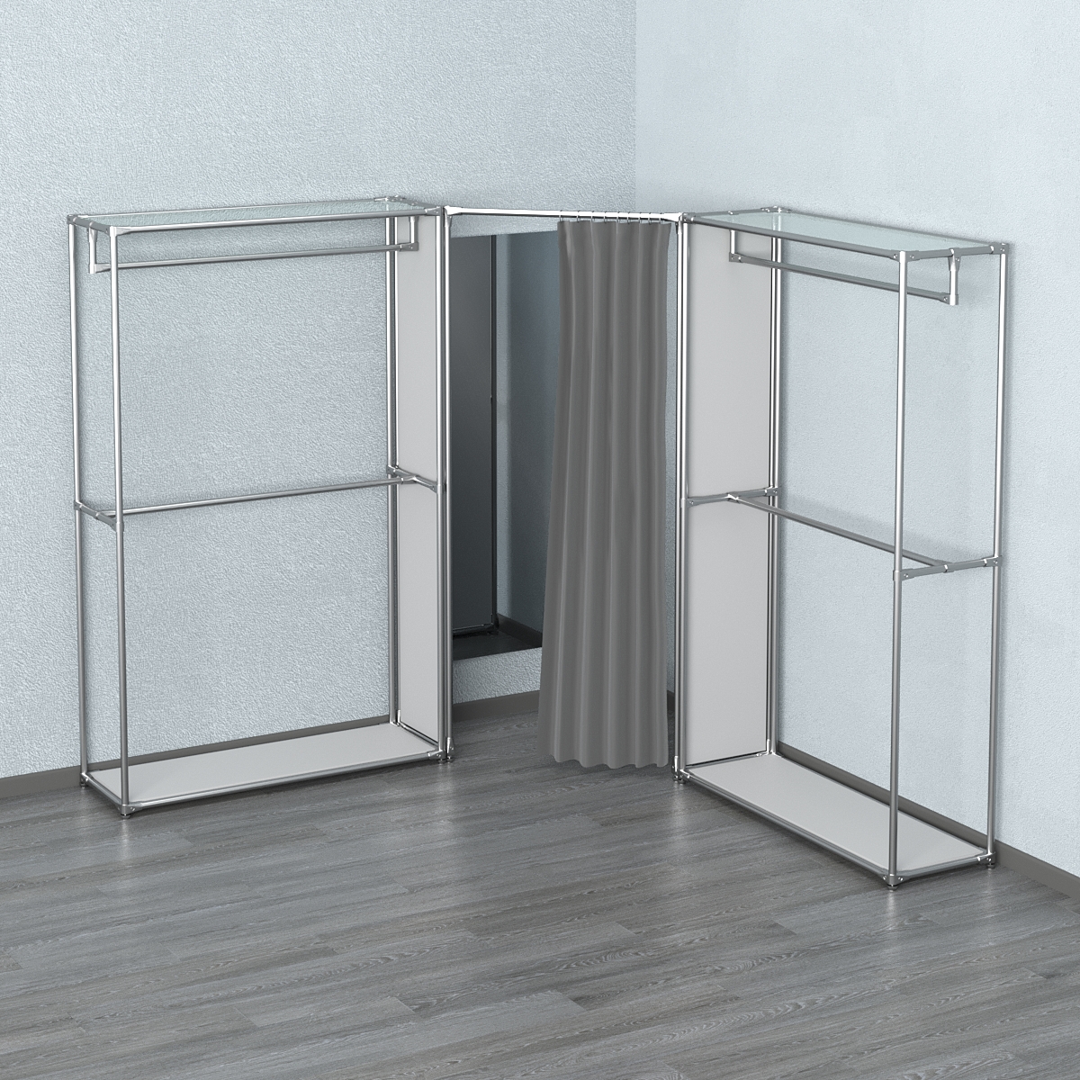 Примерочная с зеркалом из системы ХРОМ с поручнями №1-1 Серый