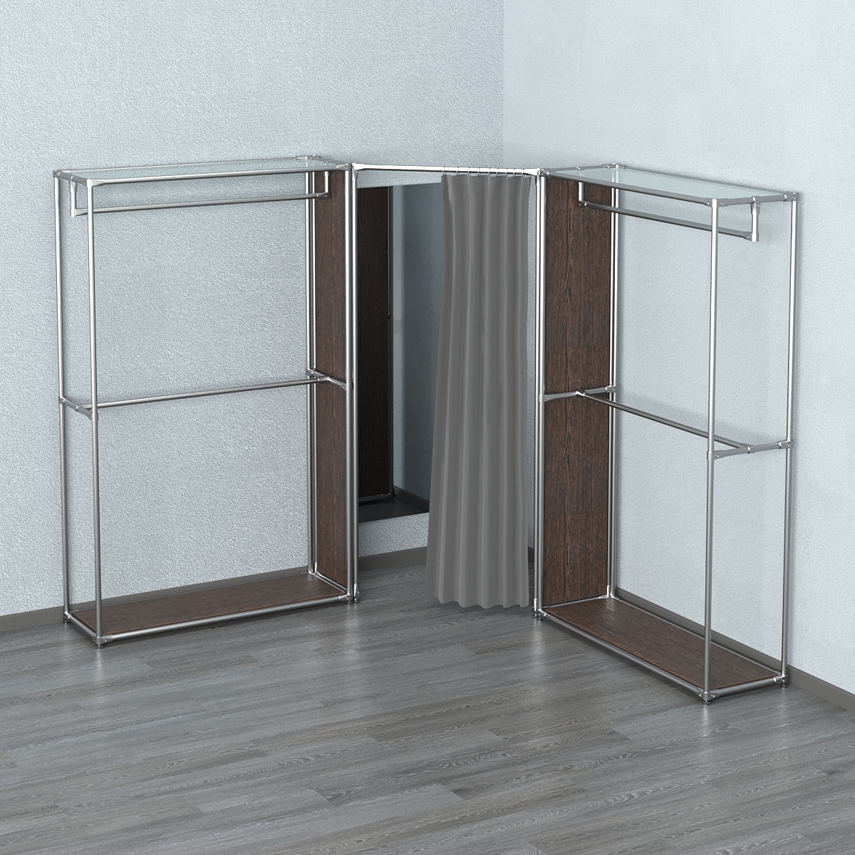 Примерочная с зеркалом из системы ХРОМ с поручнями №1-1 Дуб Венге