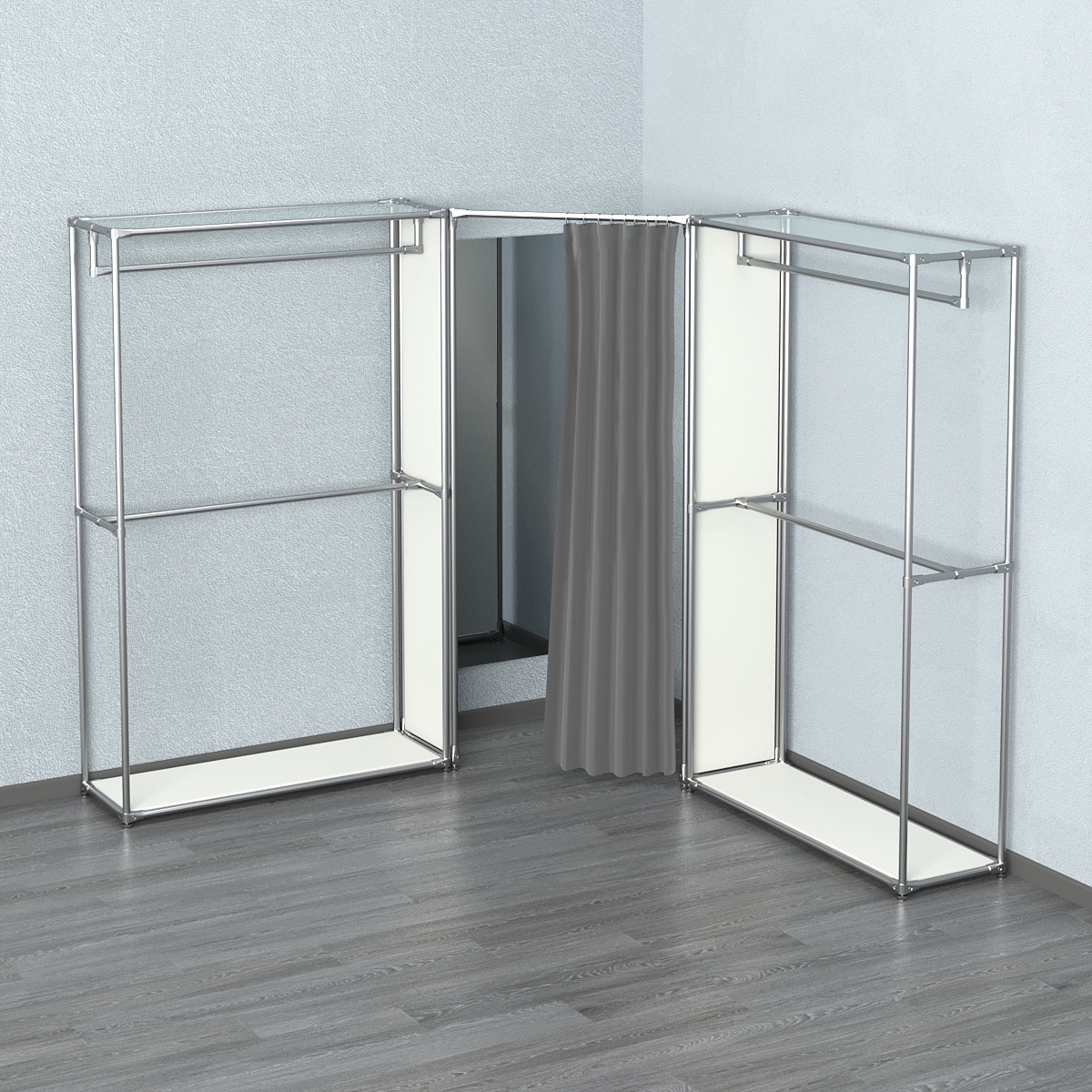 Примерочная с зеркалом из системы ХРОМ с поручнями №1-1 Белый