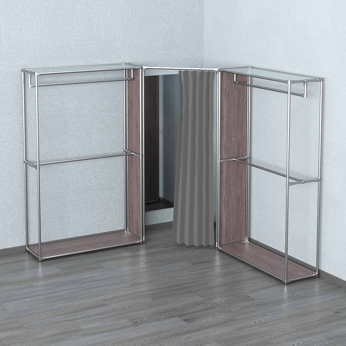 Примерочная с зеркалом из системы ХРОМ с поручнями №1-1 Ясень Анкор темный