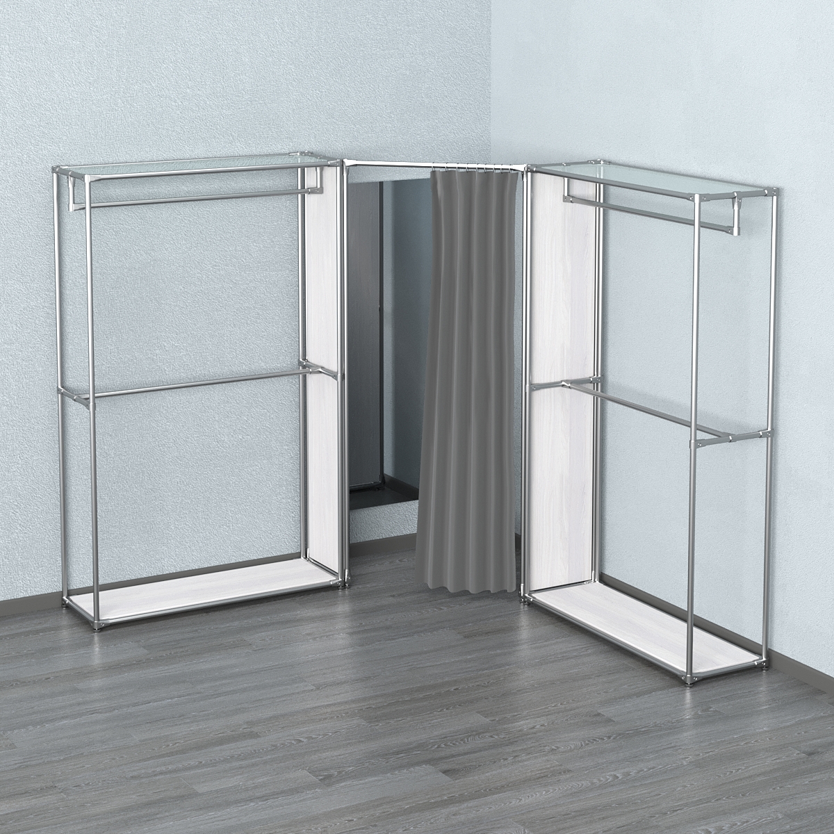 Примерочная с зеркалом из системы ХРОМ с поручнями №1-1 Ясень Анкор светлый