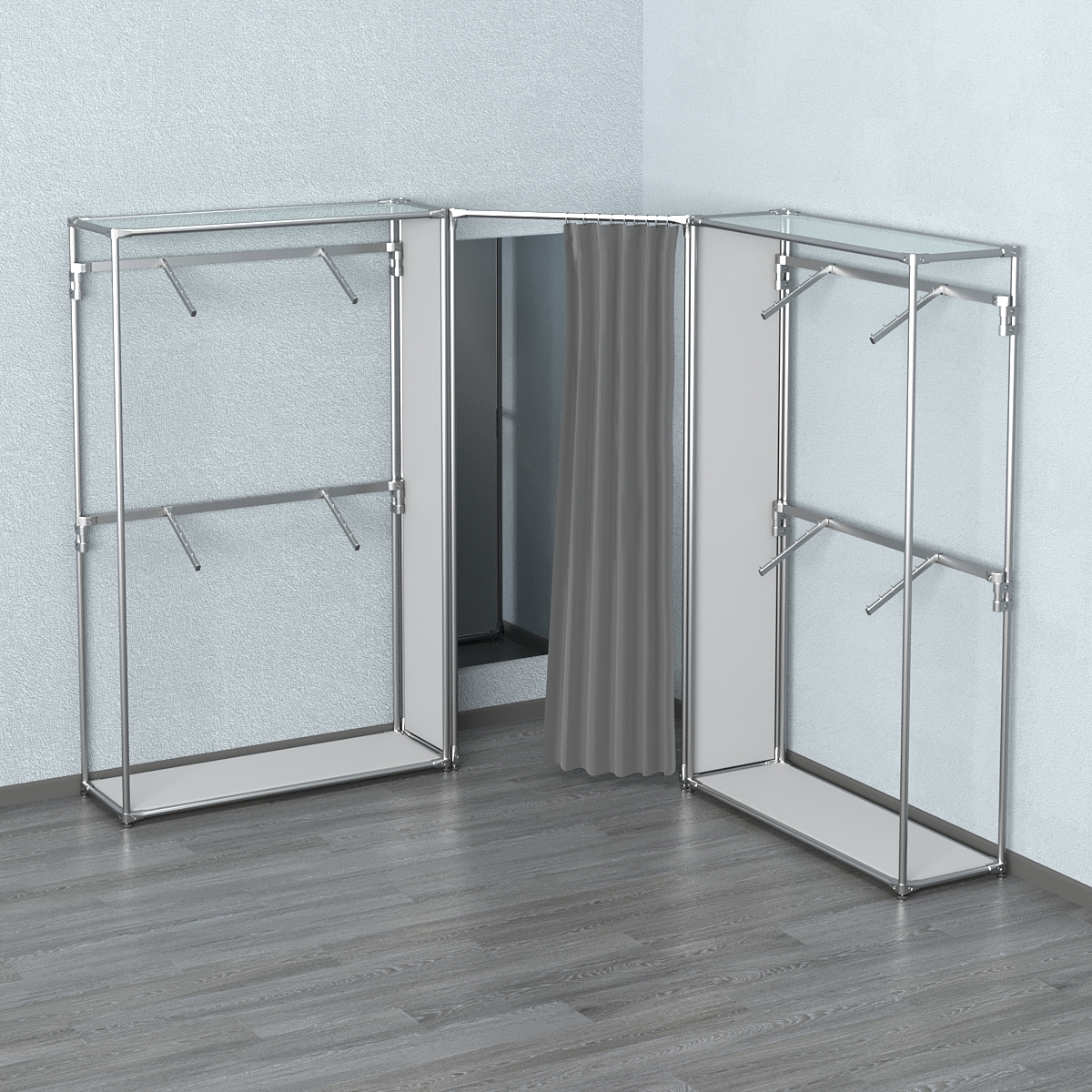 Примерочная с зеркалом из системы ХРОМ с поручнями №2-1 Серый