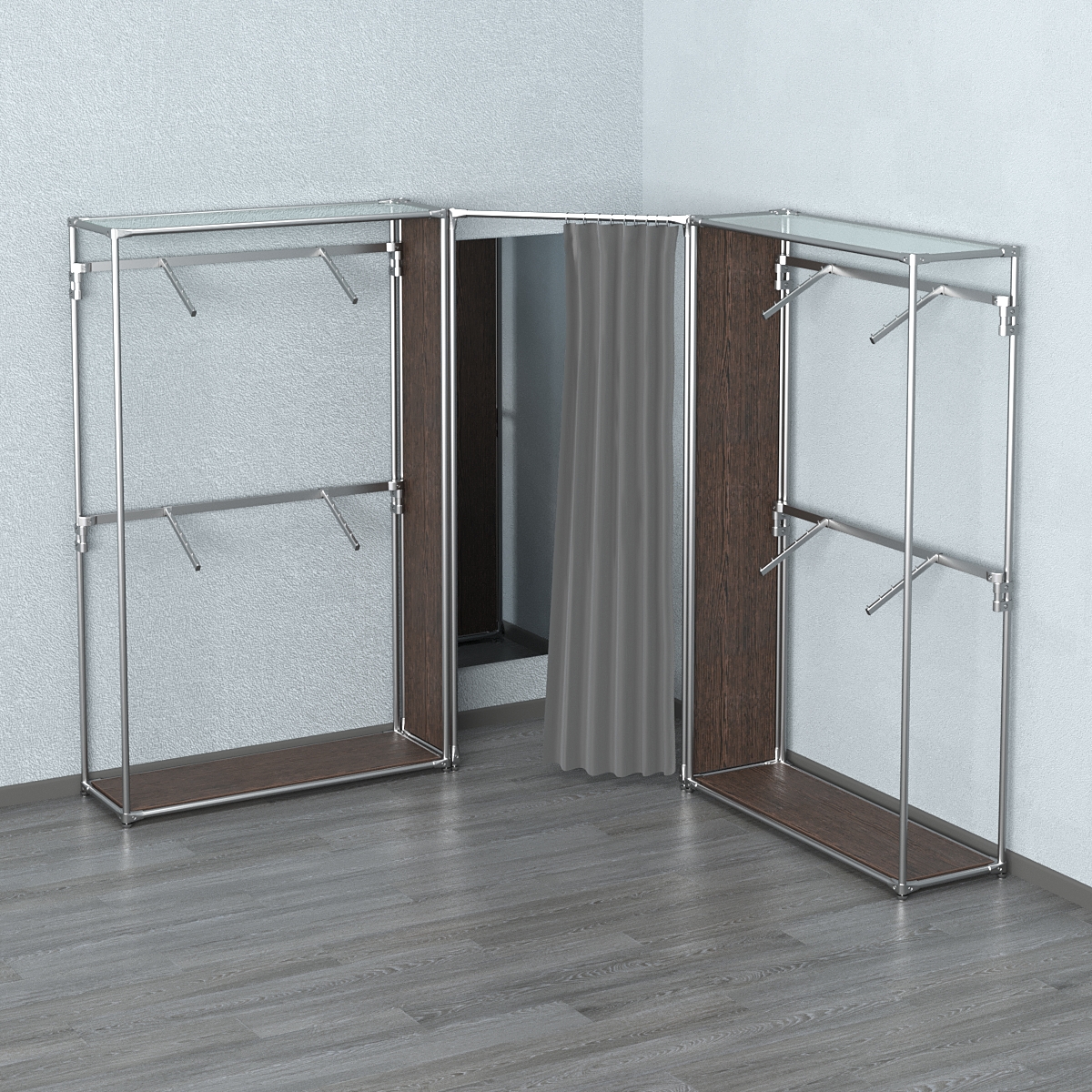 Примерочная с зеркалом из системы ХРОМ с поручнями №2-1 Дуб Венге