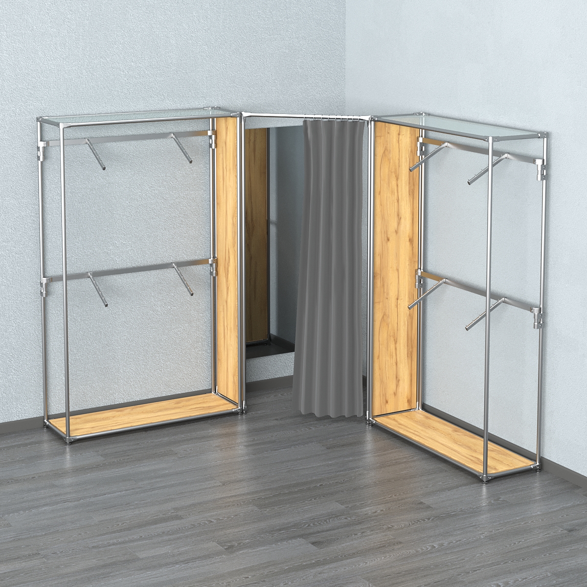 Примерочная с зеркалом из системы ХРОМ с поручнями №2-1 Дуб Золотистый