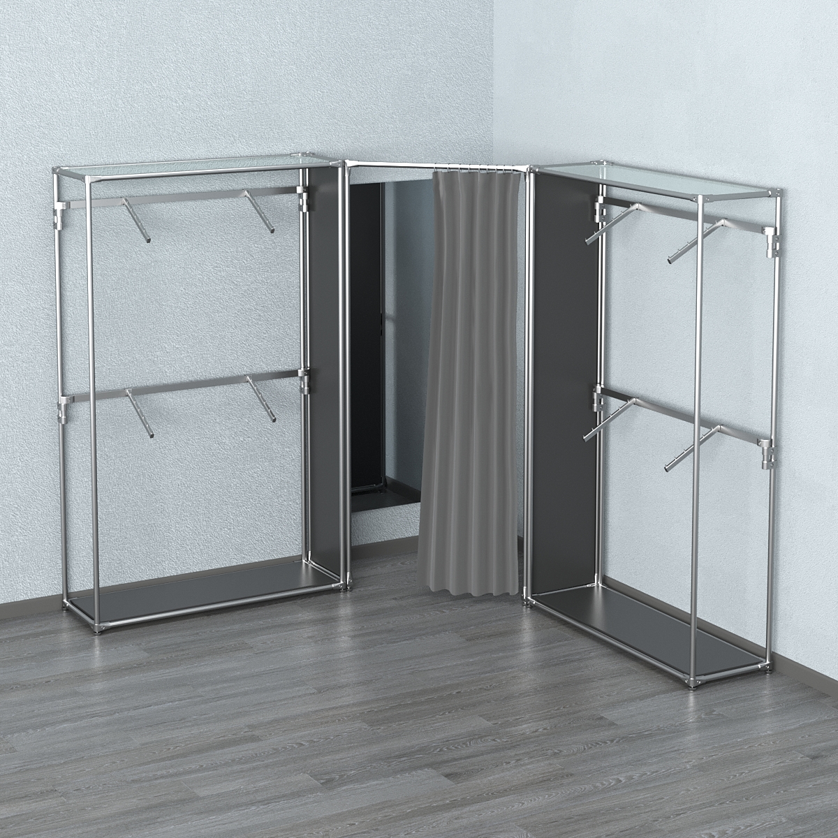 Примерочная с зеркалом из системы ХРОМ с поручнями №2-1 Черный