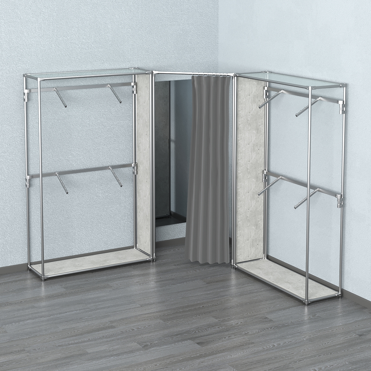 Примерочная с зеркалом из системы ХРОМ с поручнями №2-1 Метрополитан Грей