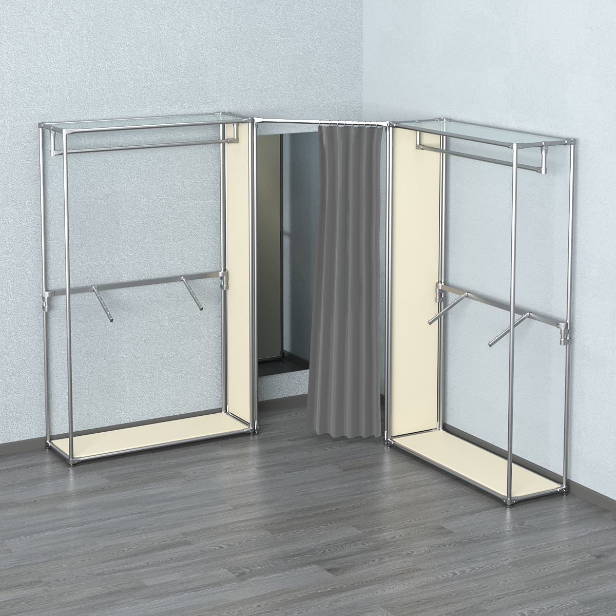 Примерочная с зеркалом из системы ХРОМ с поручнями №3-1 Крем Вайс