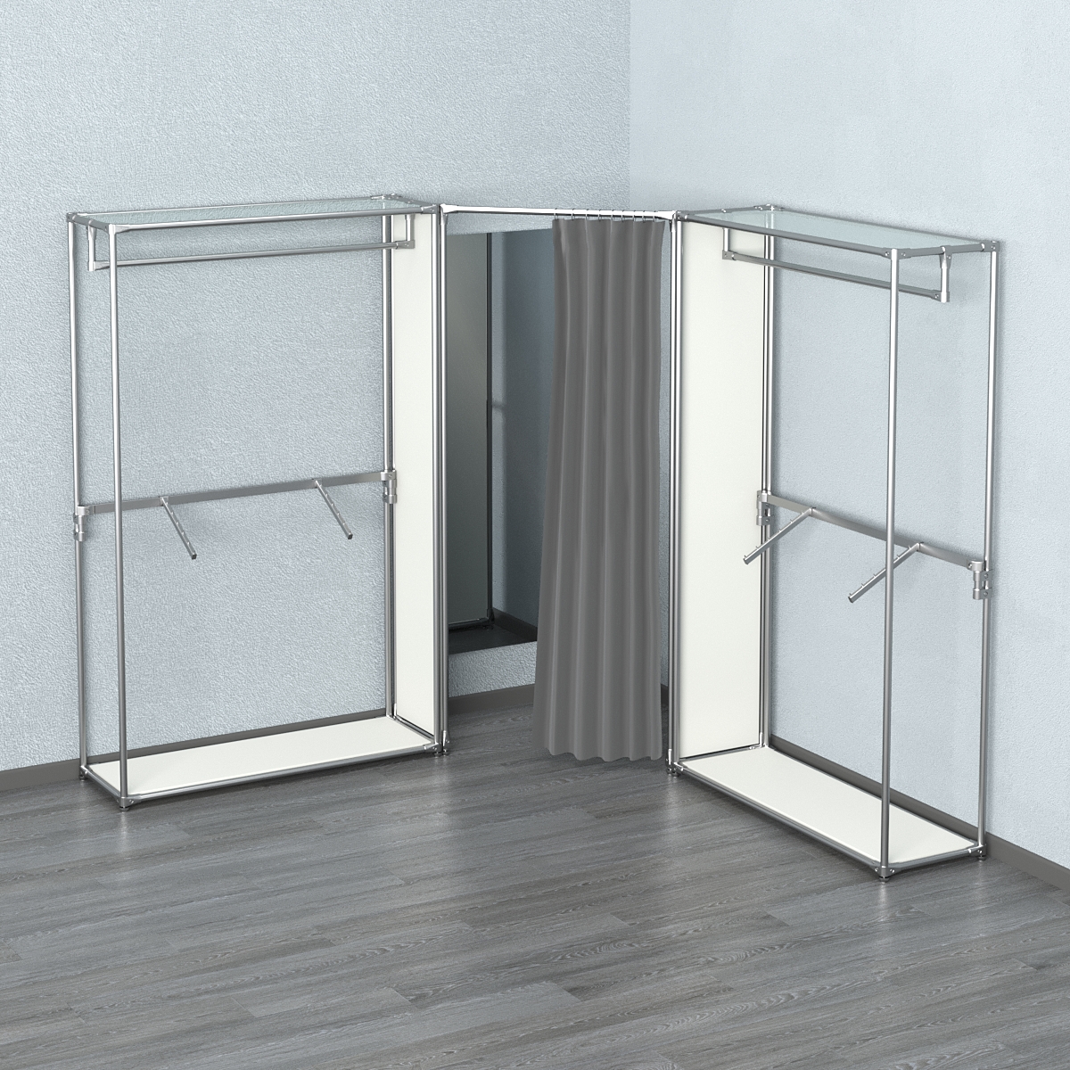 Примерочная с зеркалом из системы ХРОМ с поручнями №3-1 Белый