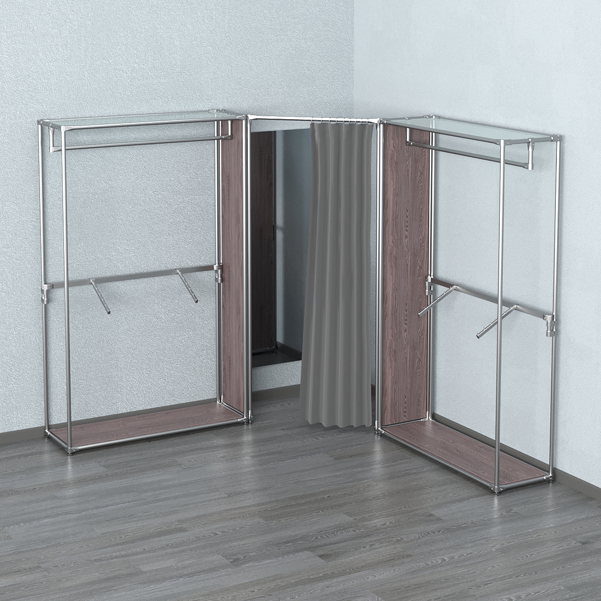 Примерочная с зеркалом из системы ХРОМ с поручнями №3-1 Ясень Анкор темный