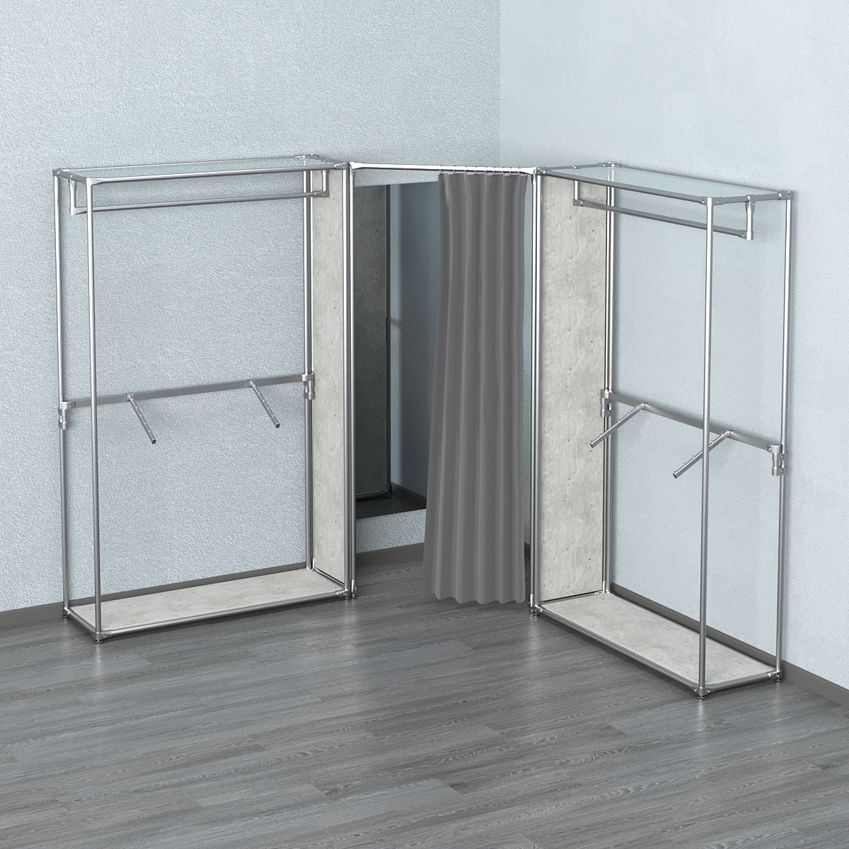 Примерочная с зеркалом из системы ХРОМ с поручнями №3-1 Метрополитан Грей