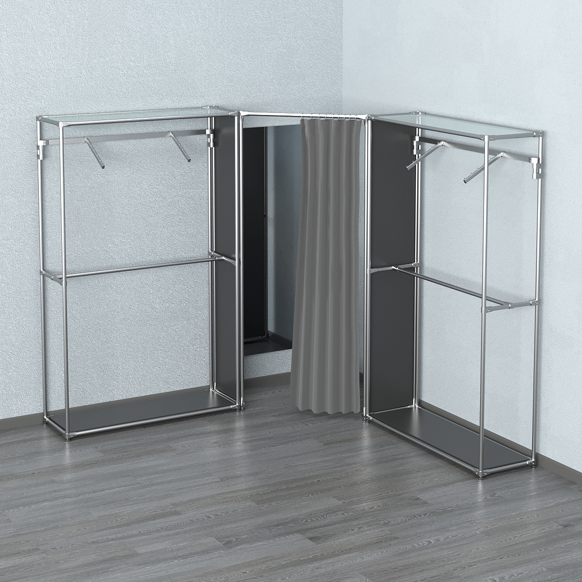 Примерочная с зеркалом из системы ХРОМ с поручнями №4-1 Черный