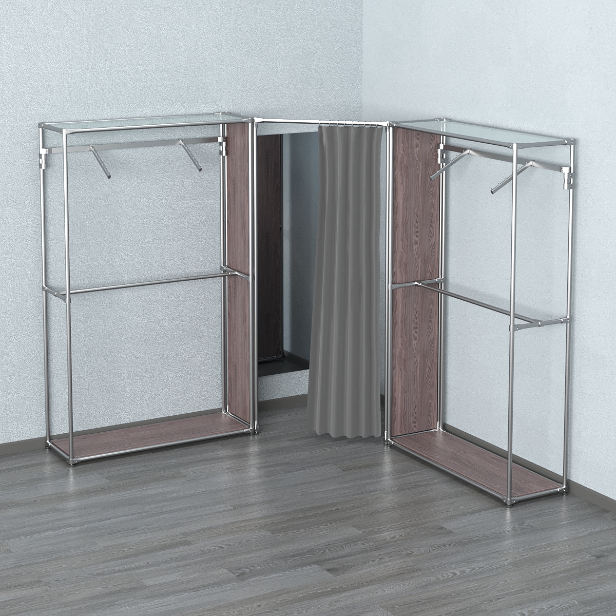 Примерочная с зеркалом из системы ХРОМ с поручнями №4-1 Ясень Анкор темный