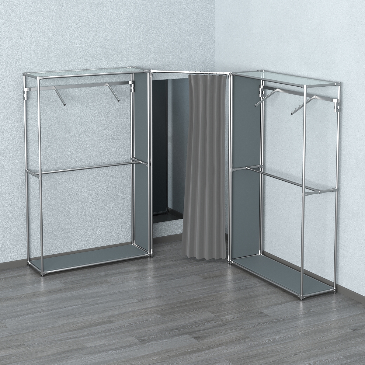 Примерочная с зеркалом из системы ХРОМ с поручнями №4-1 Темно-Серый