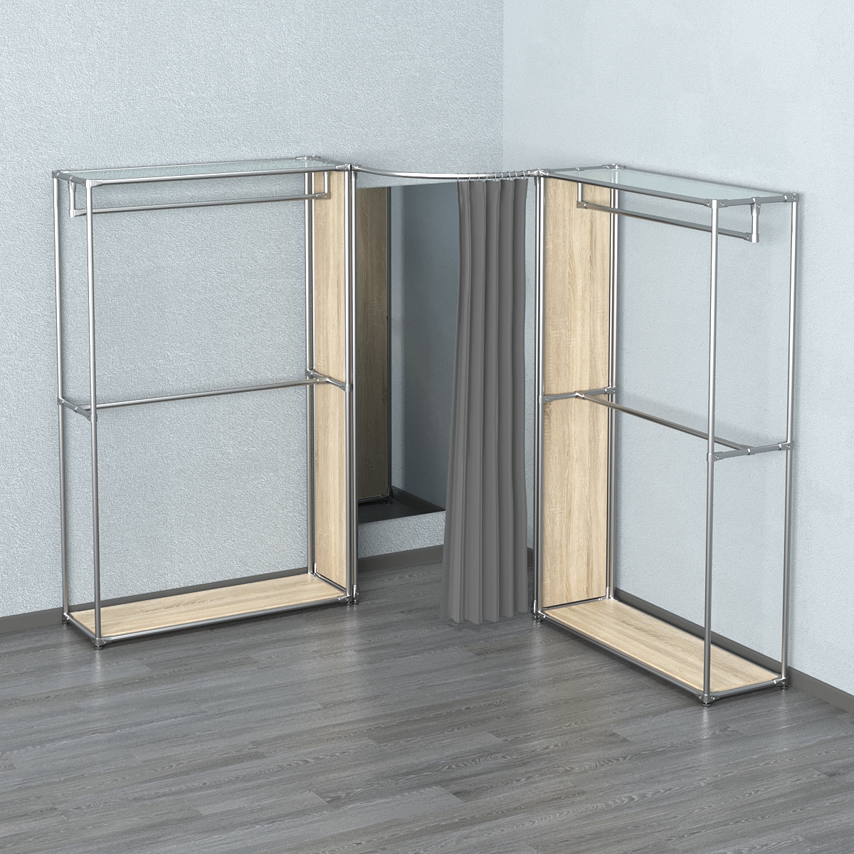 Примерочная (вход- дуга) с зеркалом из системы ХРОМ с поручнями №1-2 Дуб сонома