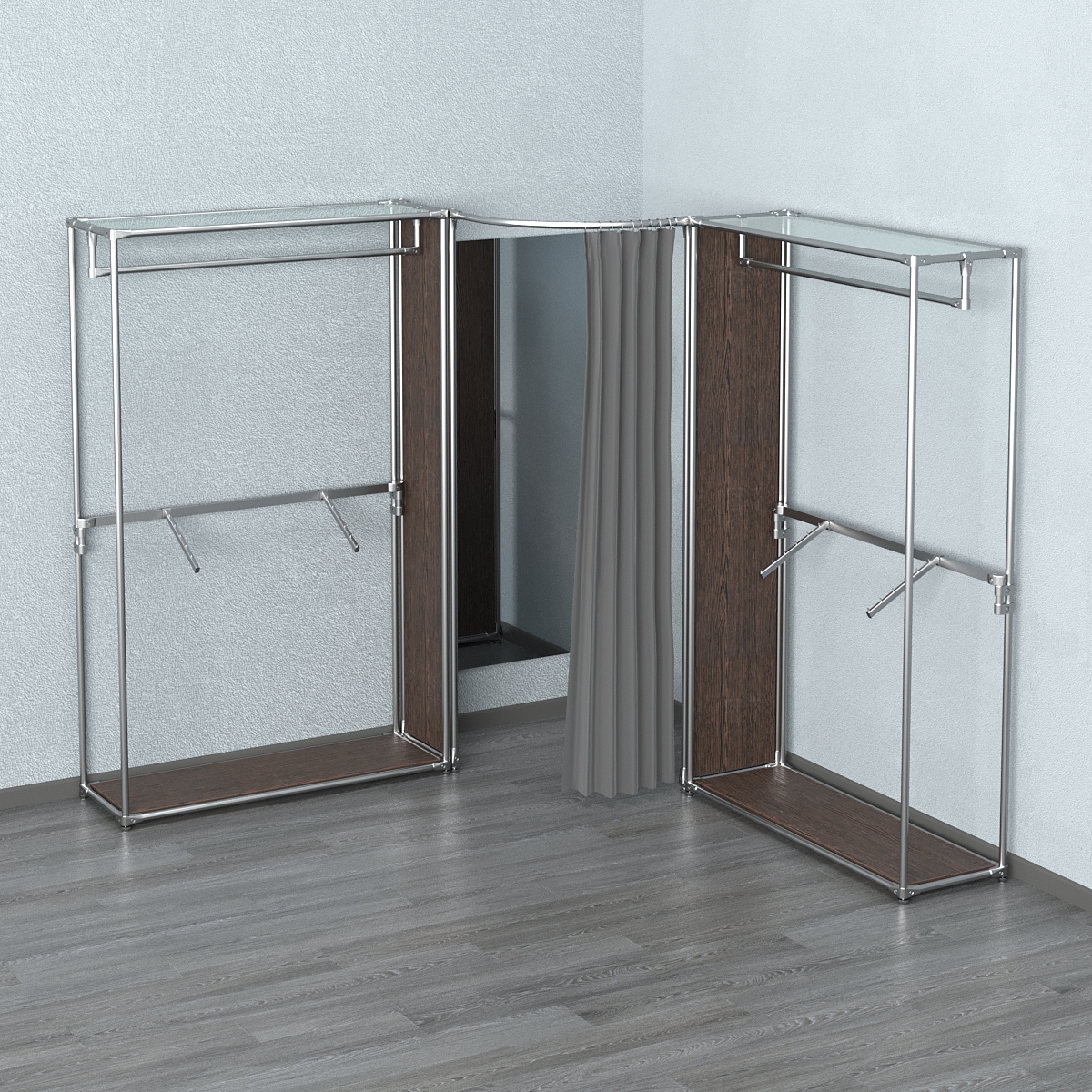 Примерочная (вход- дуга) с зеркалом из системы ХРОМ с поручнями №2-2 Дуб Венге