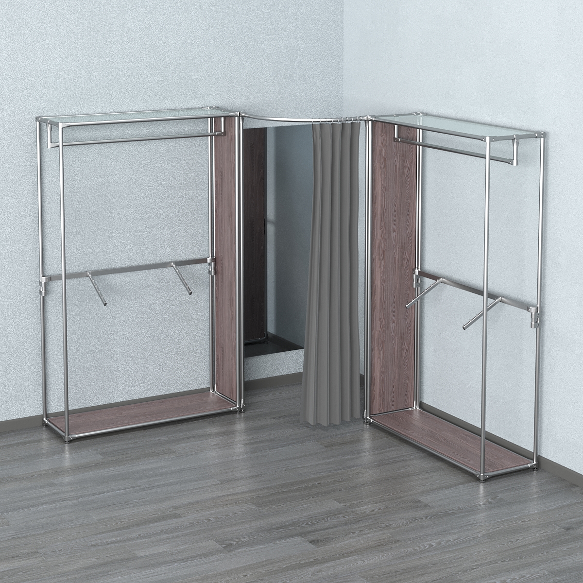 Примерочная (вход- дуга) с зеркалом из системы ХРОМ с поручнями №2-2 Ясень Анкор темный