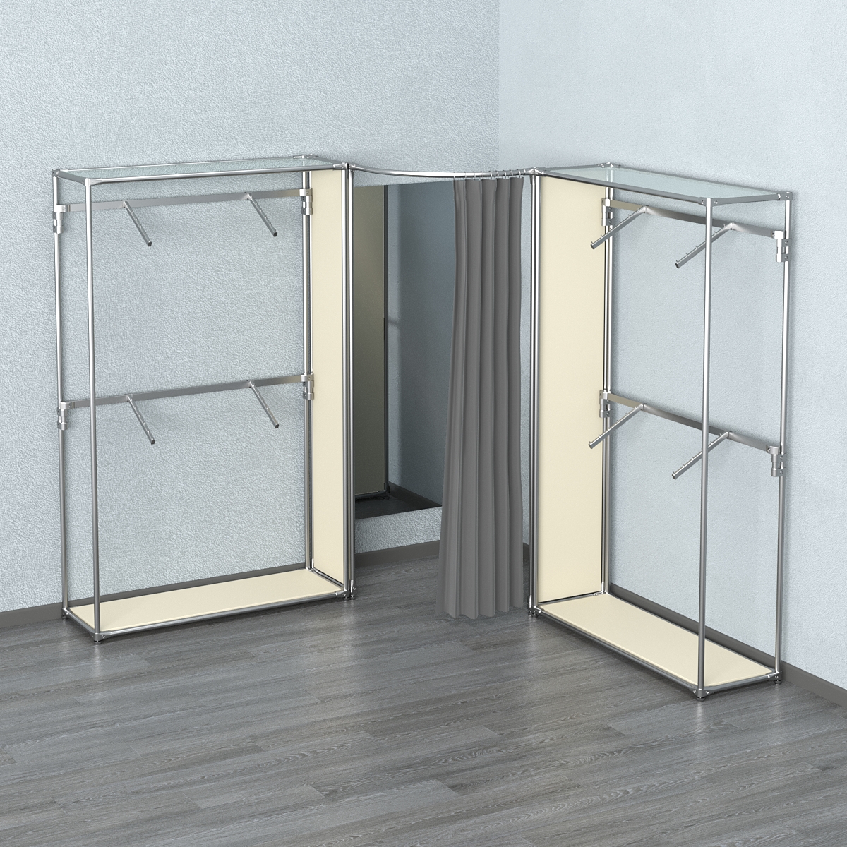 Примерочная (вход- дуга) с зеркалом из системы ХРОМ с поручнями №3-1 Крем Вайс
