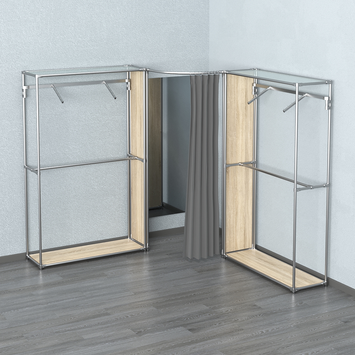 Примерочная (вход- дуга) с зеркалом из системы ХРОМ с поручнями №4-2 Дуб сонома