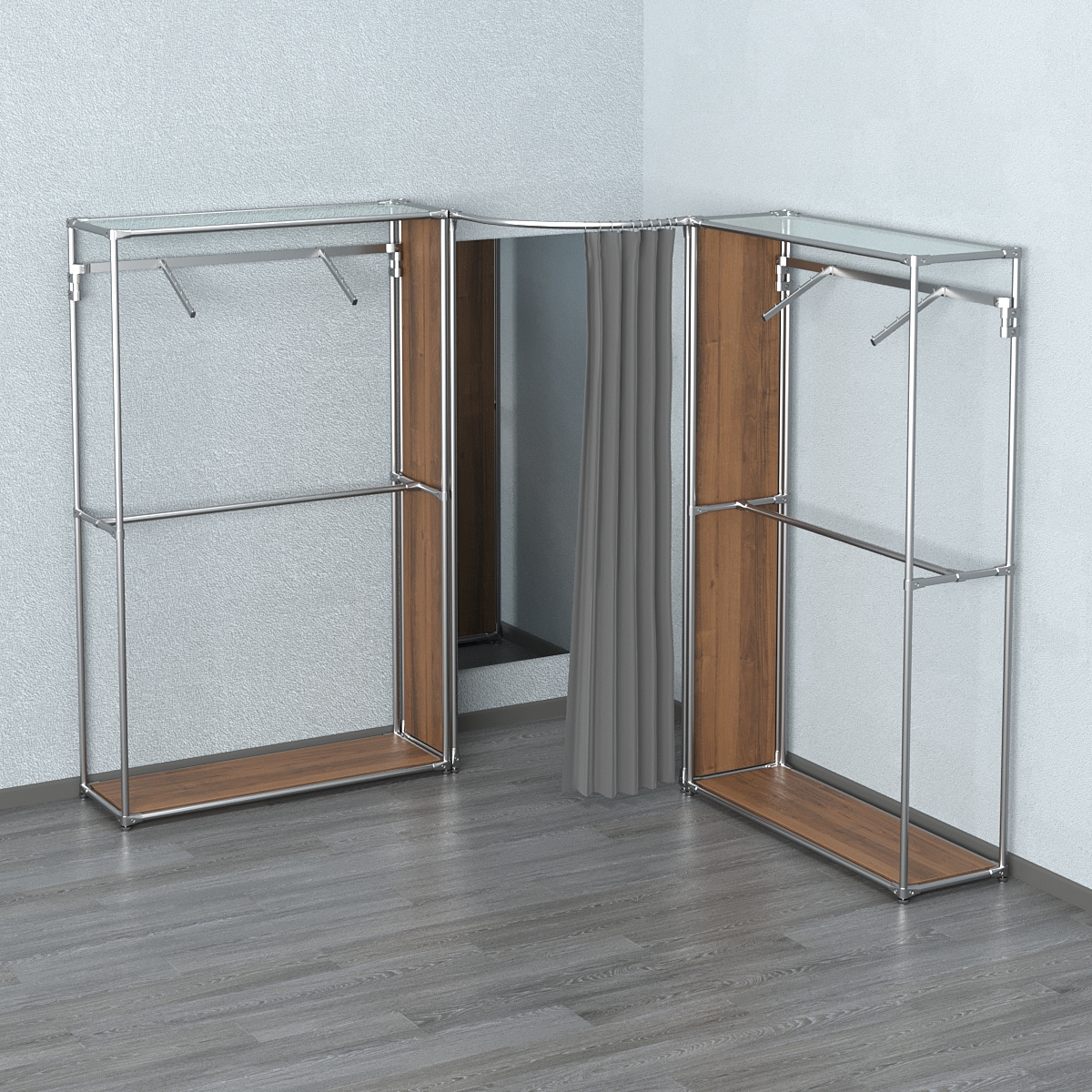 Примерочная (вход- дуга) с зеркалом из системы ХРОМ с поручнями №4-2 Орех