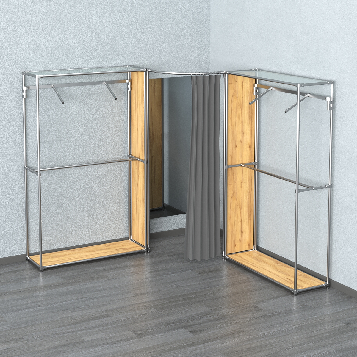 Примерочная (вход- дуга) с зеркалом из системы ХРОМ с поручнями №4-2 Дуб Золотистый