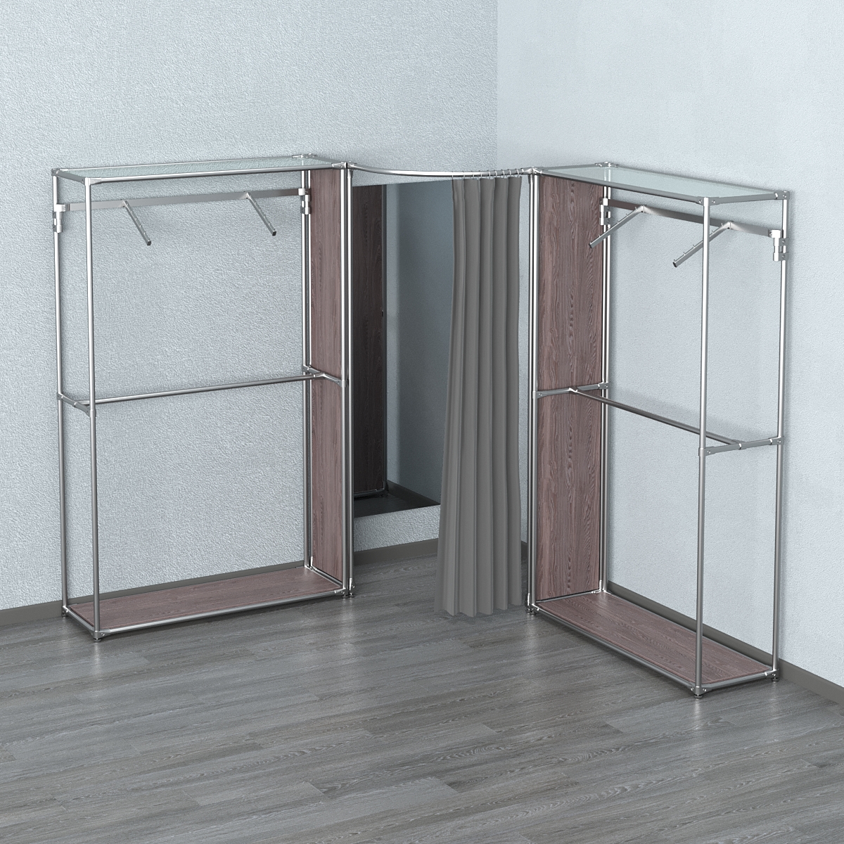 Примерочная (вход- дуга) с зеркалом из системы ХРОМ с поручнями №4-2 Ясень Анкор темный