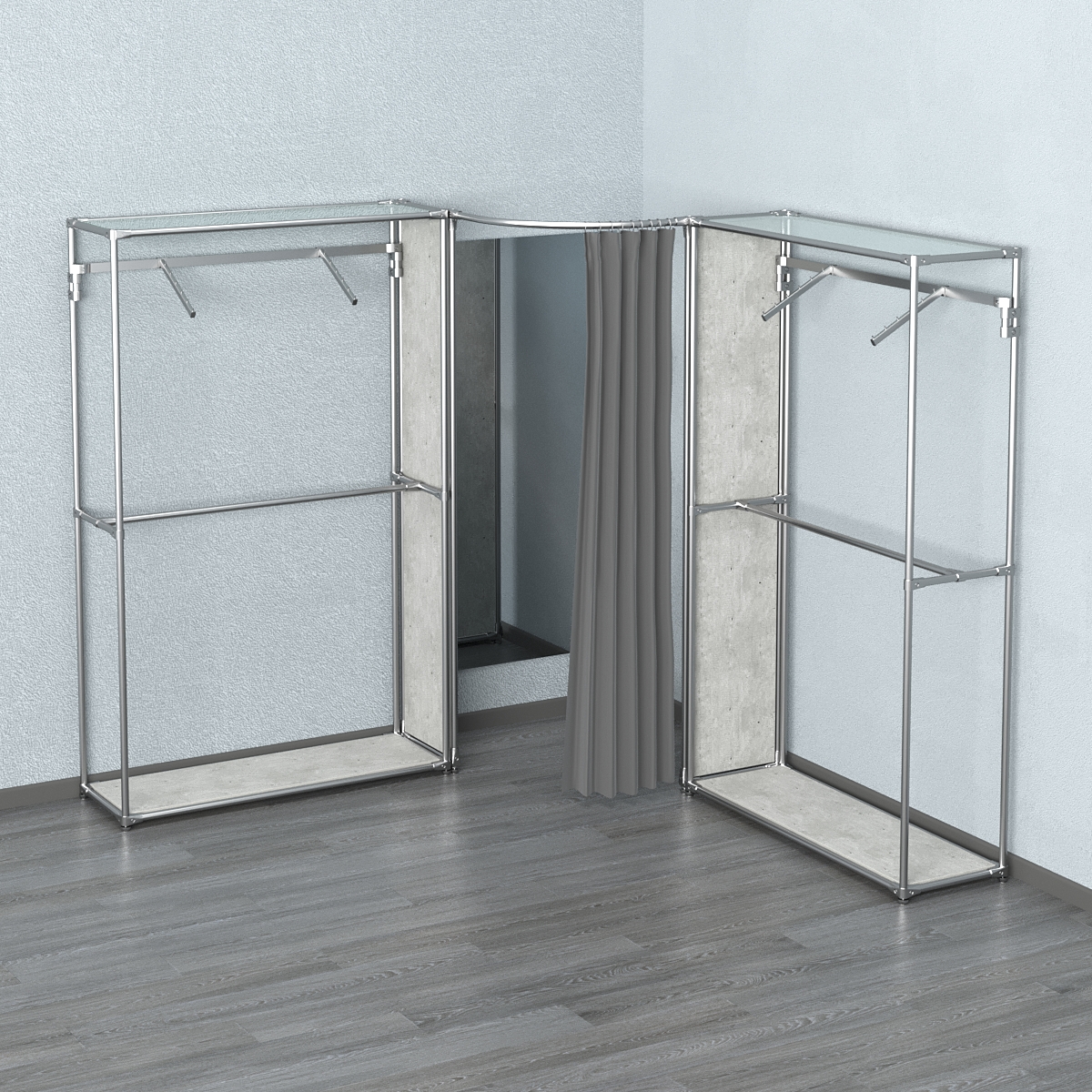 Примерочная (вход- дуга) с зеркалом из системы ХРОМ с поручнями №4-2 Метрополитан Грей