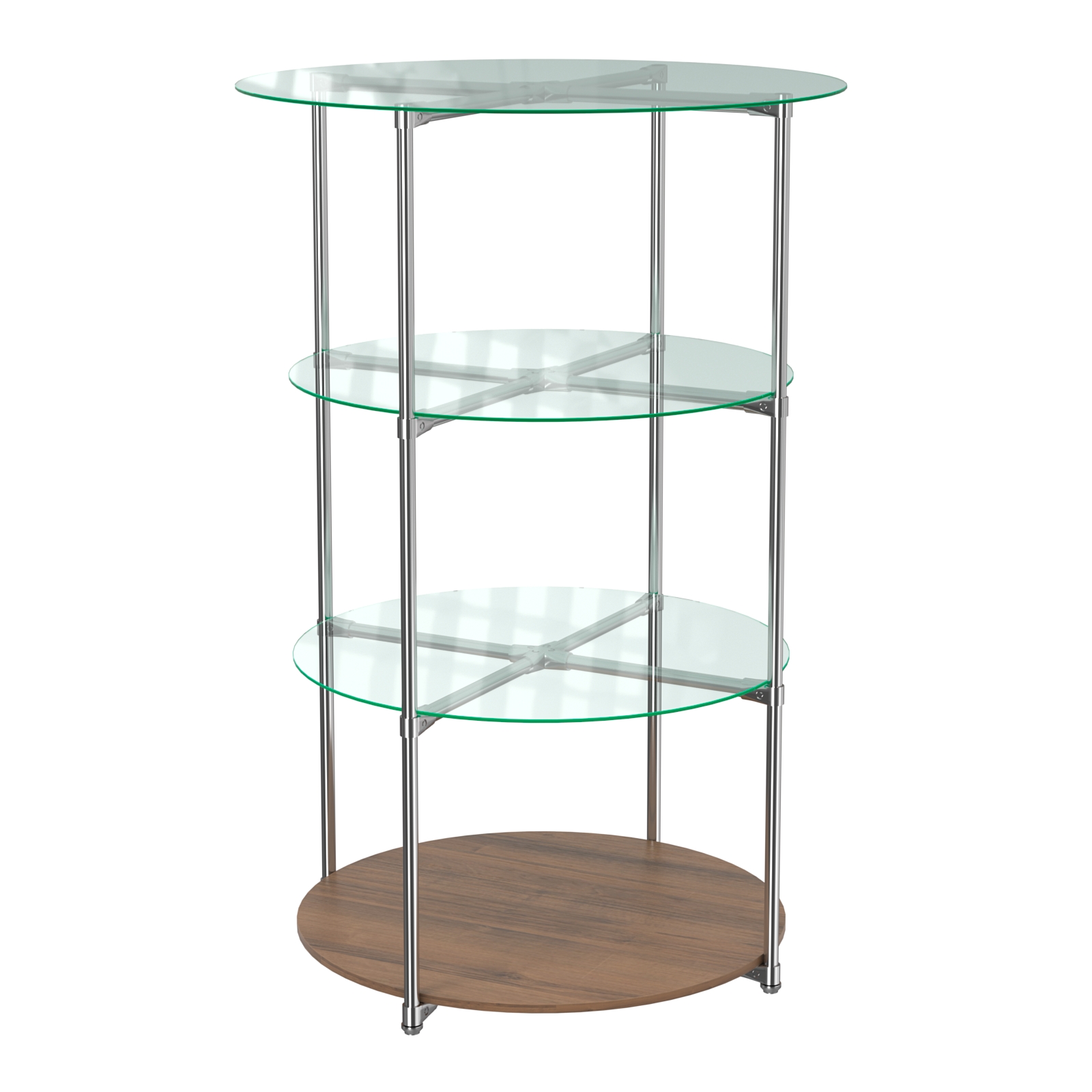 Торговые стенды СФЕРА с полками №1 (с тремя стеклянными полками 6мм) Орех