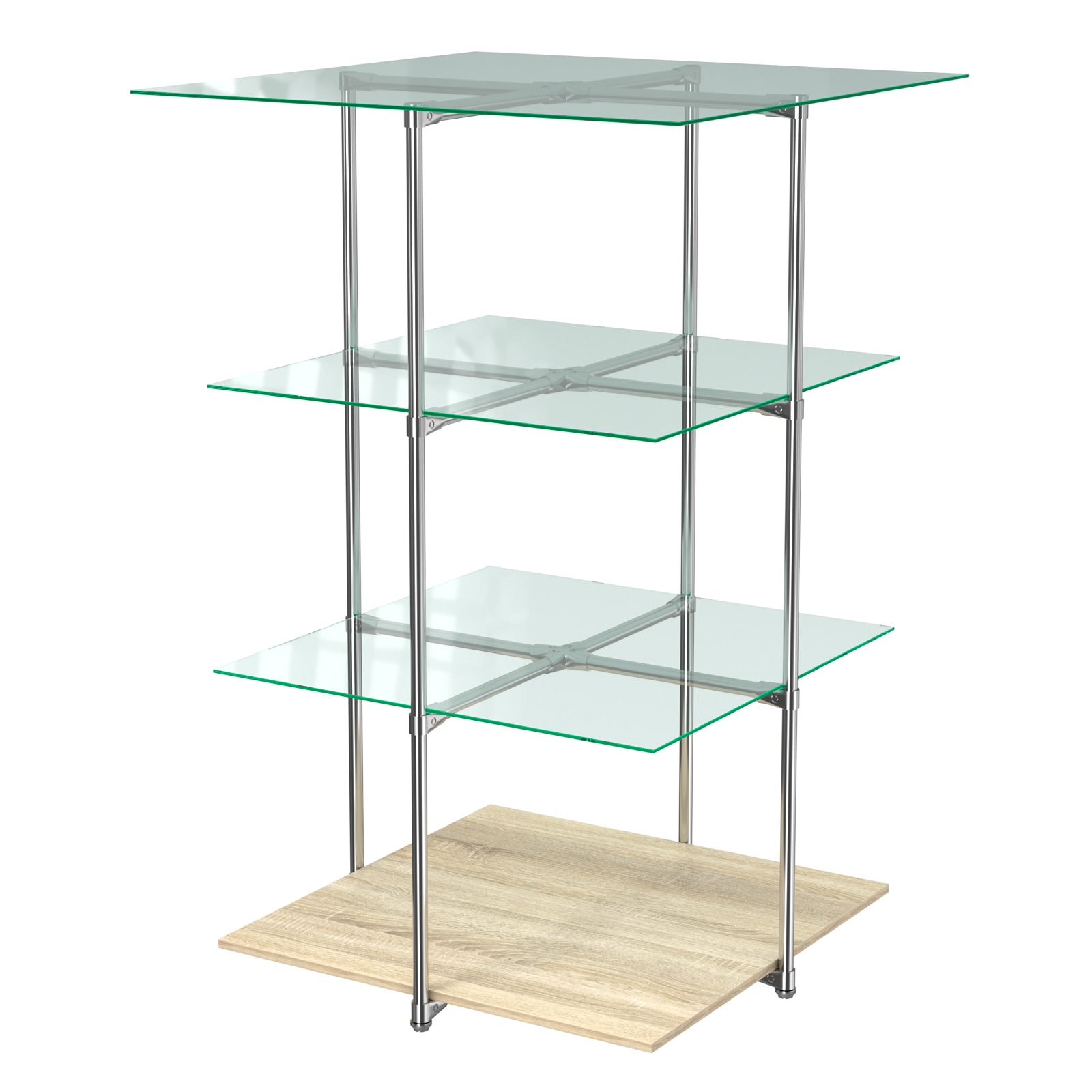 Торговый стенд Экспозиция с полками №1 (с тремя стеклянными полками 6 мм) Дуб Сонома