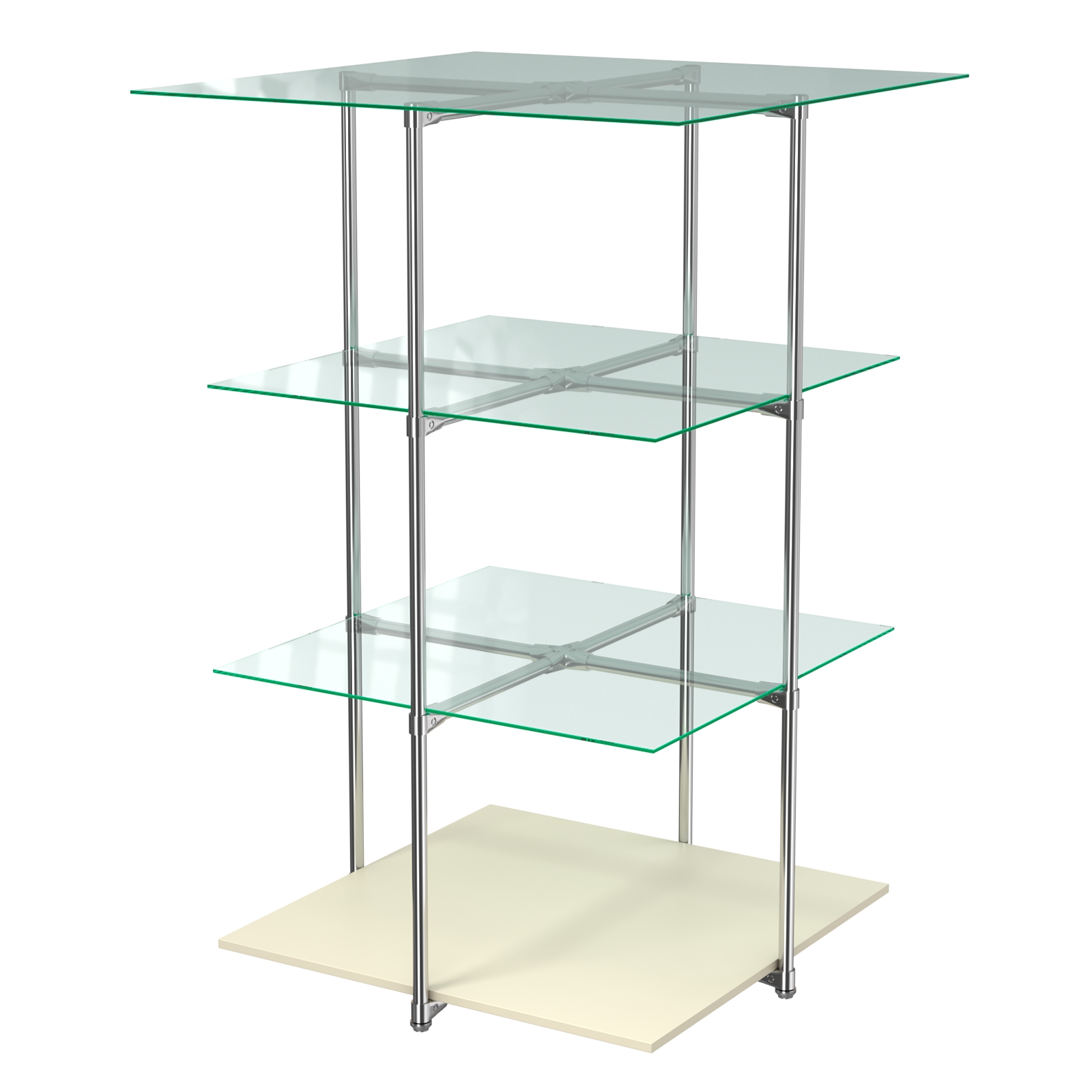 Торговый стенд Экспозиция с полками №1 (с тремя стеклянными полками 6 мм) Крем Вайс