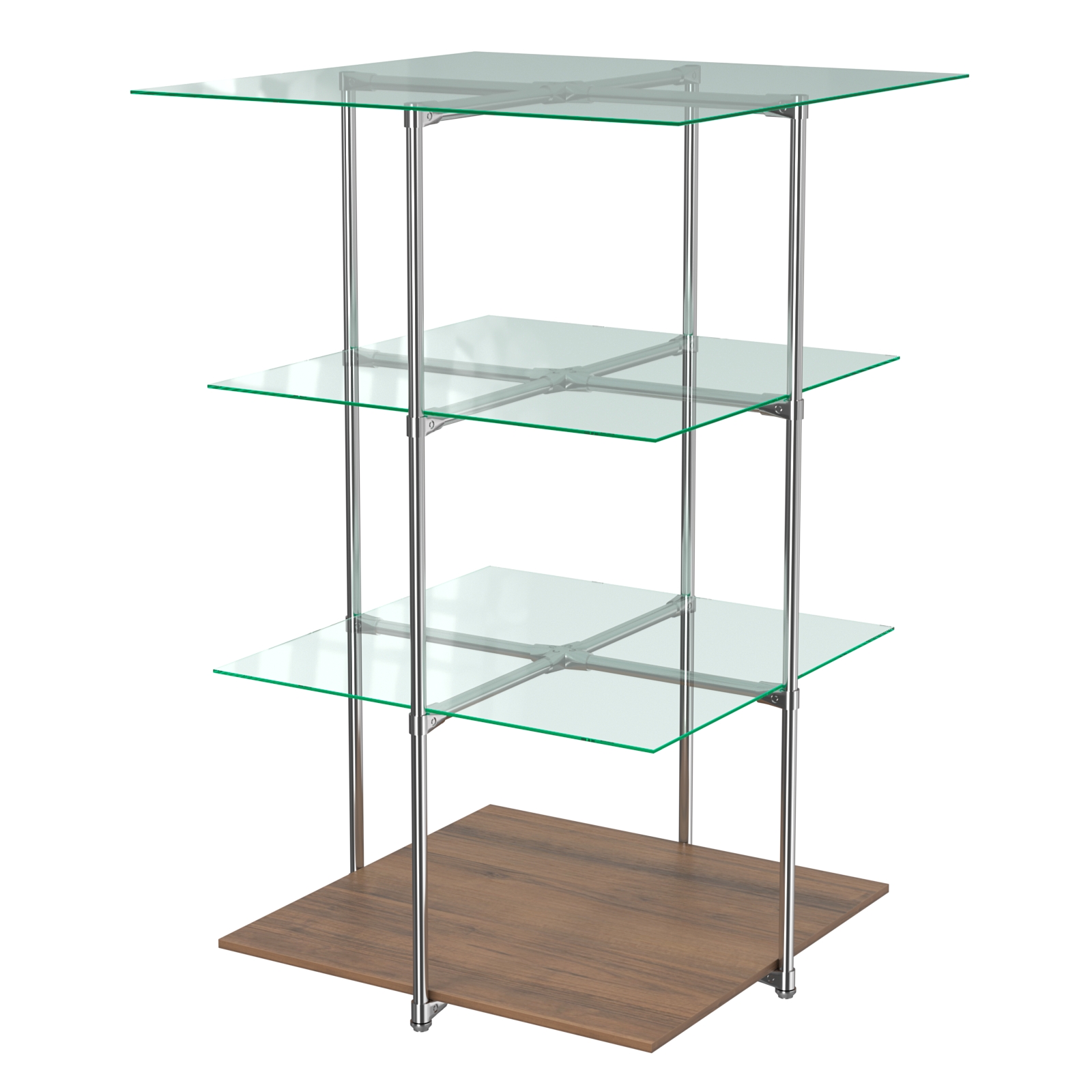 Торговый стенд Экспозиция с полками №1 (с тремя стеклянными полками 6 мм) Орех