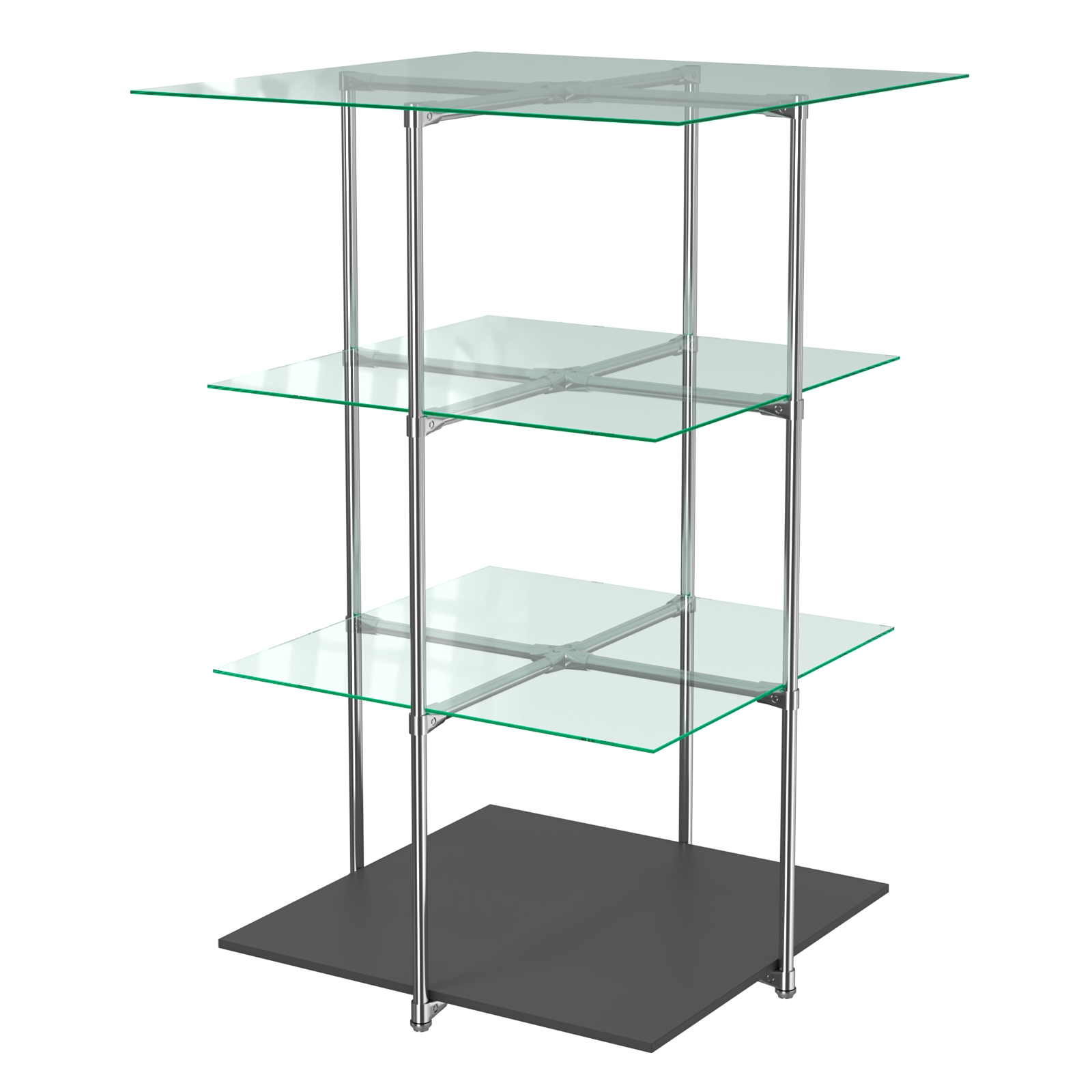 Торговый стенд Экспозиция с полками №1 (с тремя стеклянными полками 6 мм) Черный