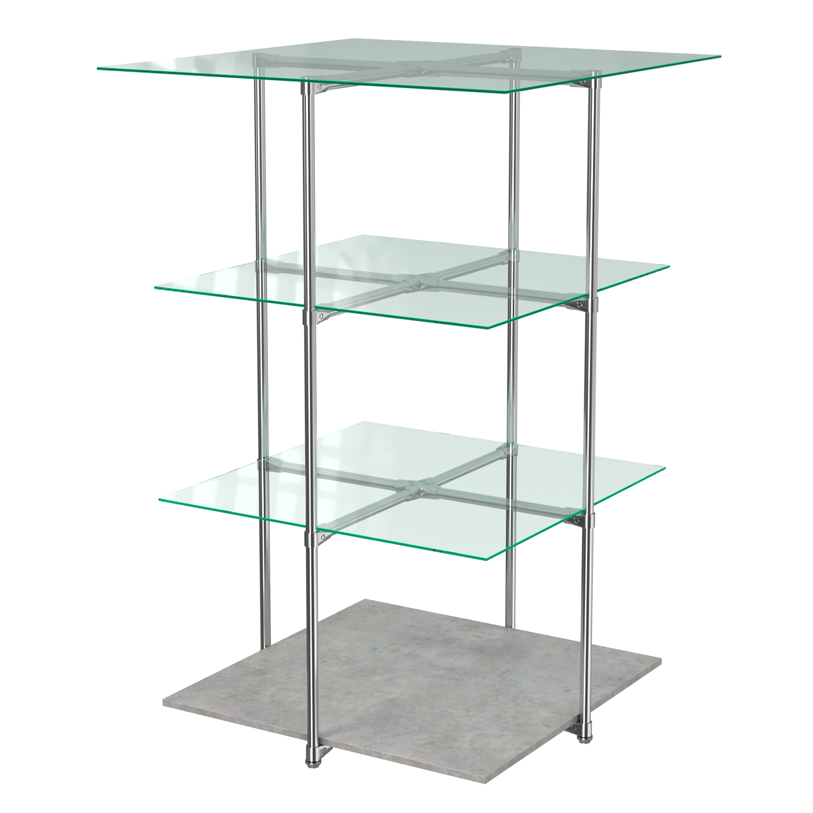 Торговый стенд Экспозиция с полками №1 (с тремя стеклянными полками 6 мм) Бетон Чикаго светло-серый F186 ST9