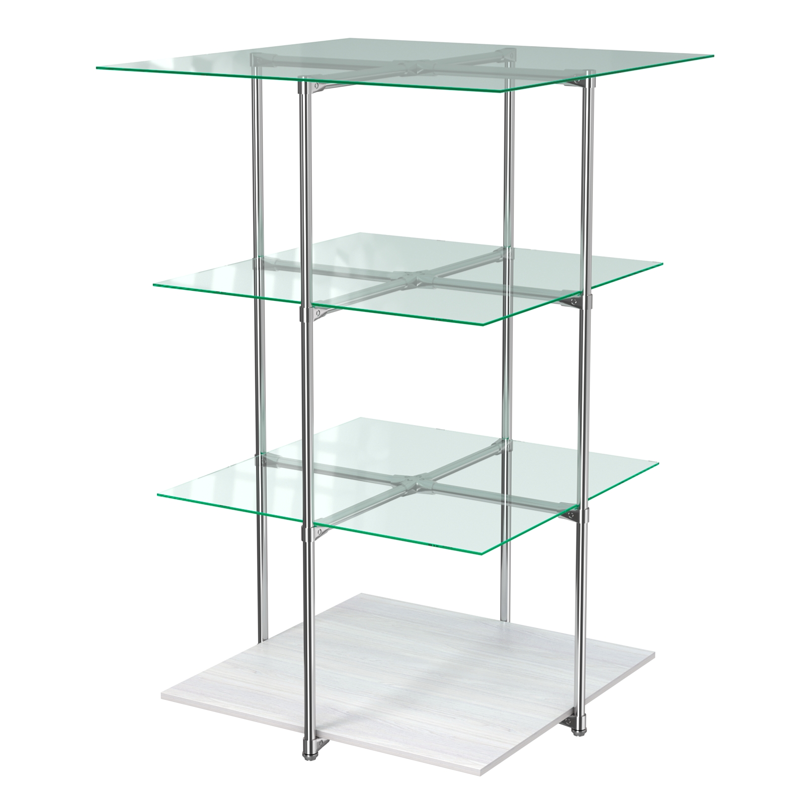 Торговый стенд Экспозиция с полками №1 (с тремя стеклянными полками 6 мм) Ясень Анкор светлый