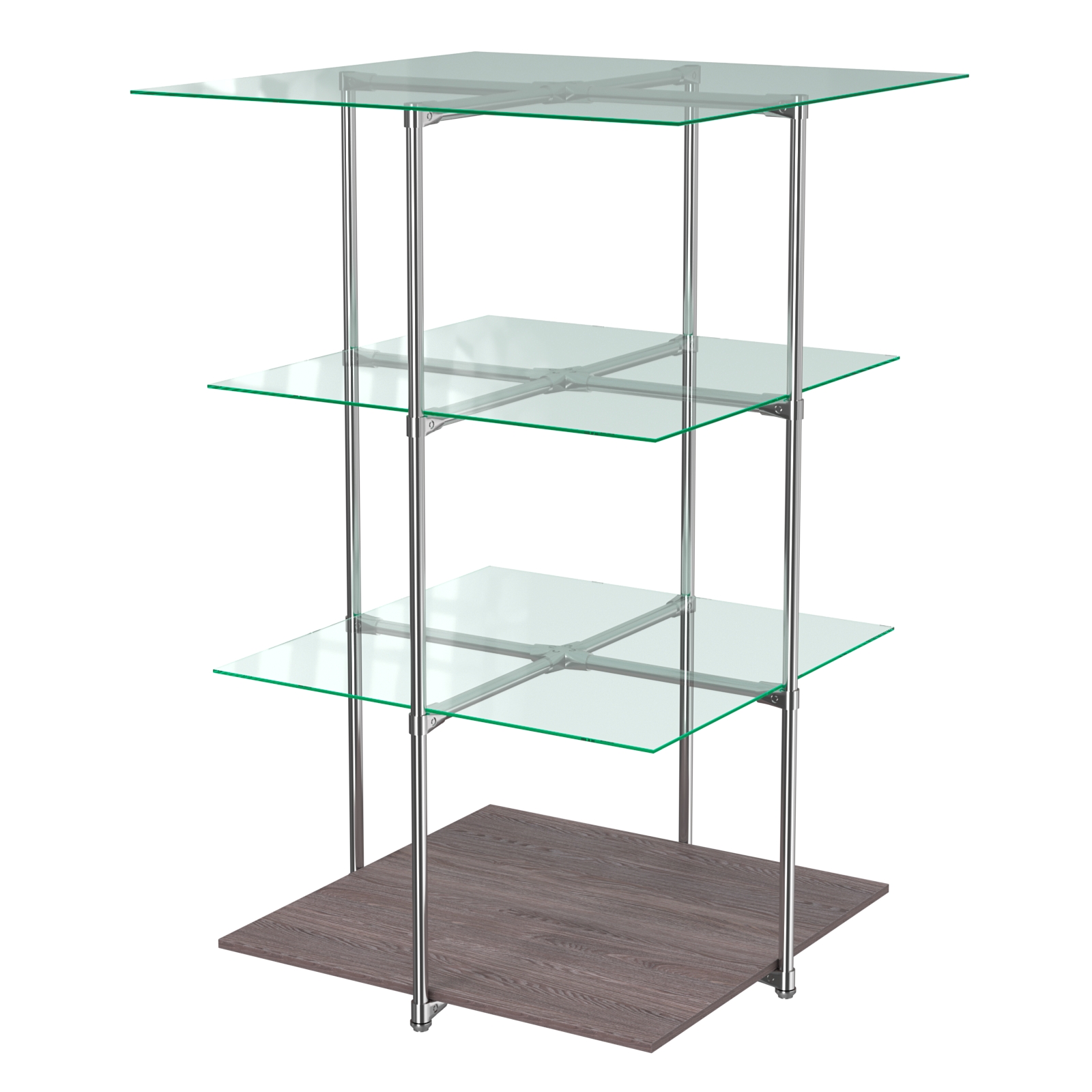 Торговый стенд Экспозиция с полками №1 (с тремя стеклянными полками 6 мм) Ясень Анкор темный