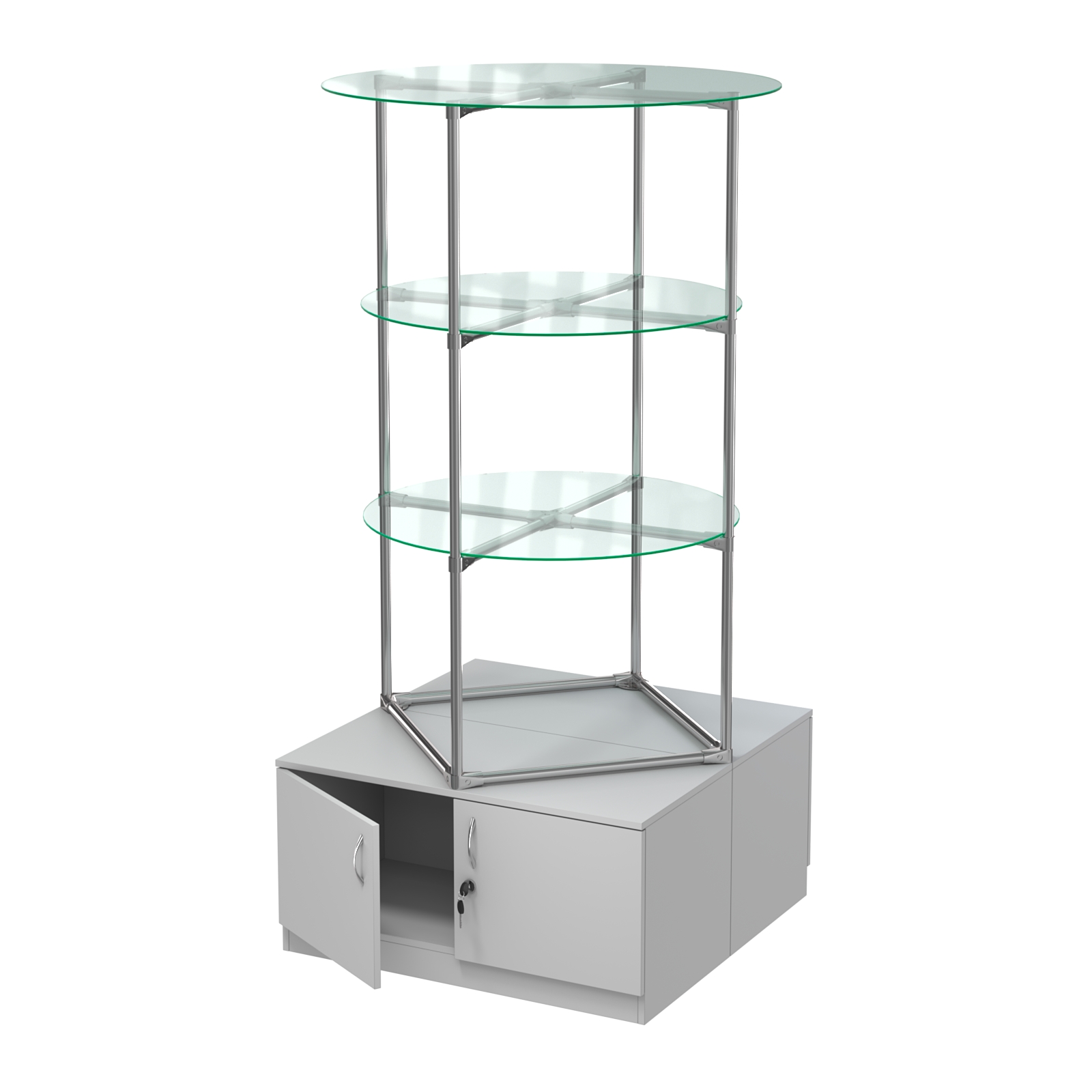 Торговые стенды СФЕРА с полками и тумбами №1 (с двумя стеклянными полками 6мм) Серый