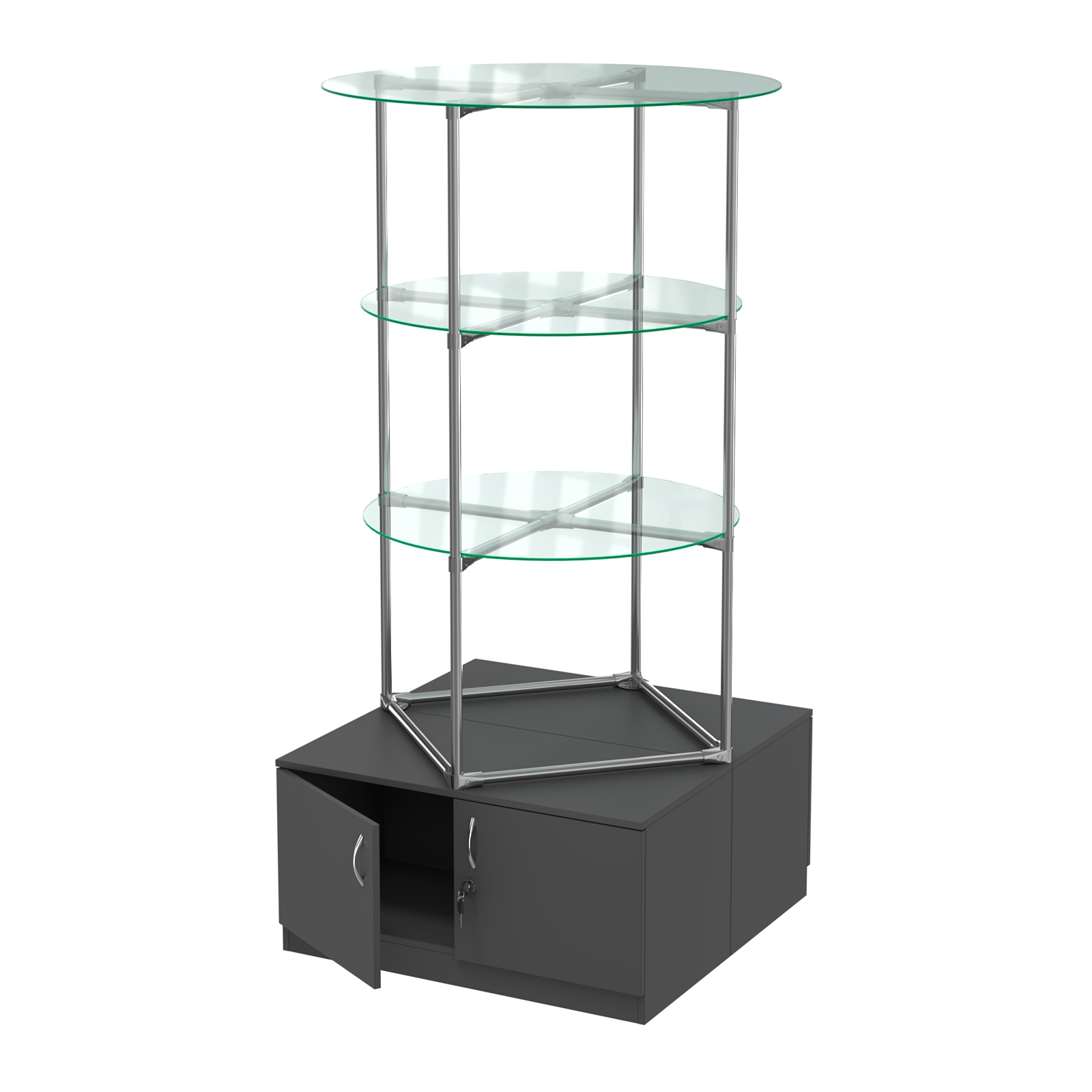 Торговые стенды СФЕРА с полками и тумбами №1 (с двумя стеклянными полками 6мм) Черный
