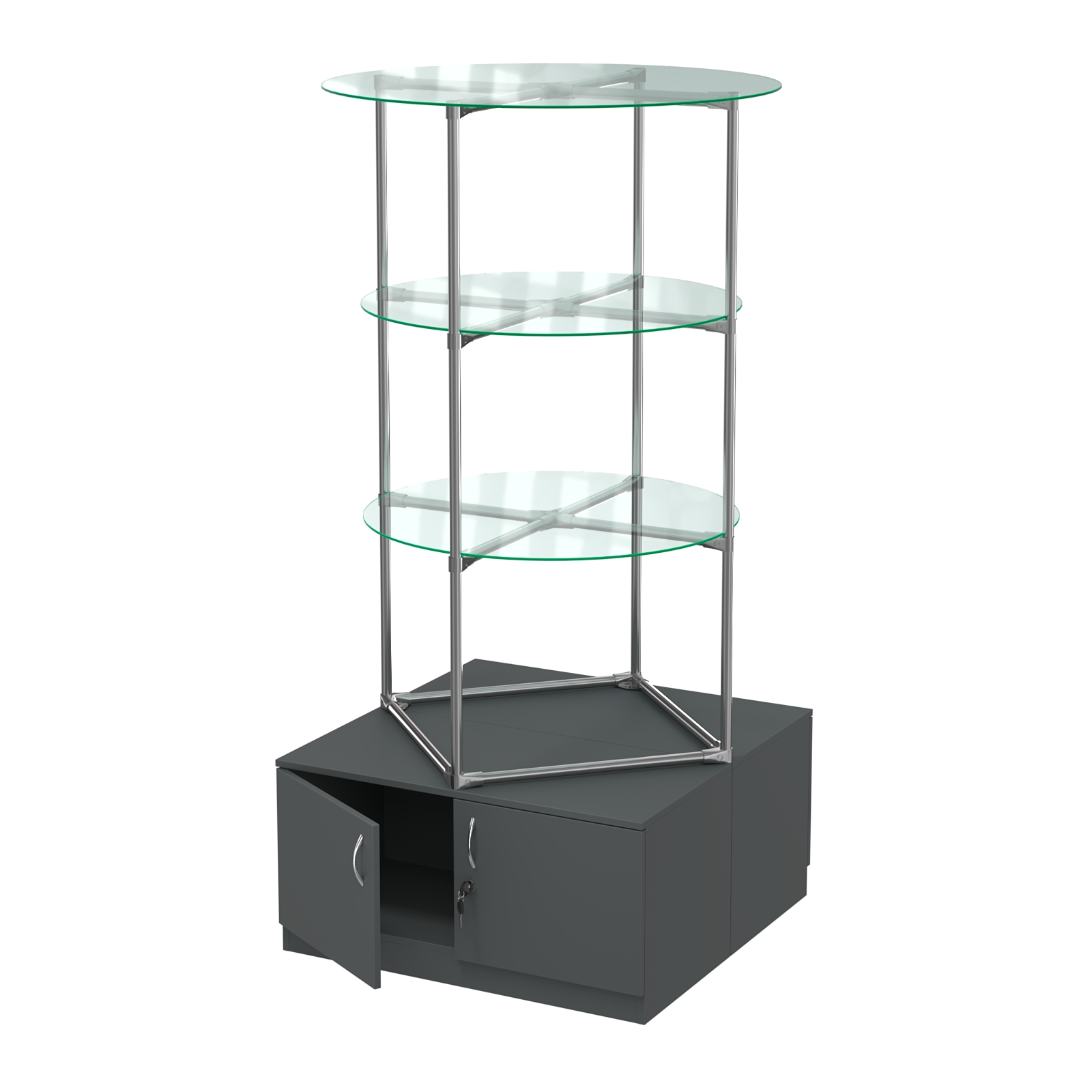 Торговые стенды СФЕРА с полками и тумбами №1 (с двумя стеклянными полками 6мм) Антрацит