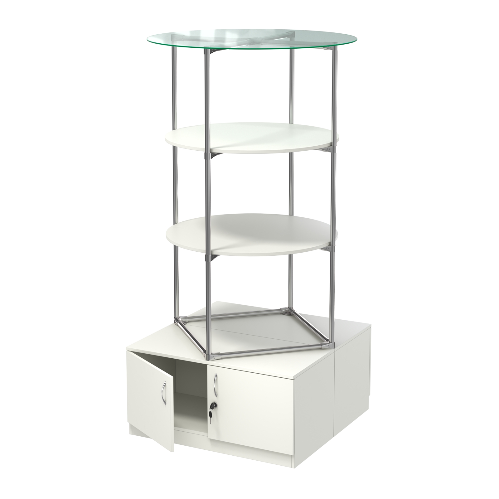 Торговые стенды СФЕРА с полками и тумбами №3 (с двумя полками ДСП 16мм) Белый