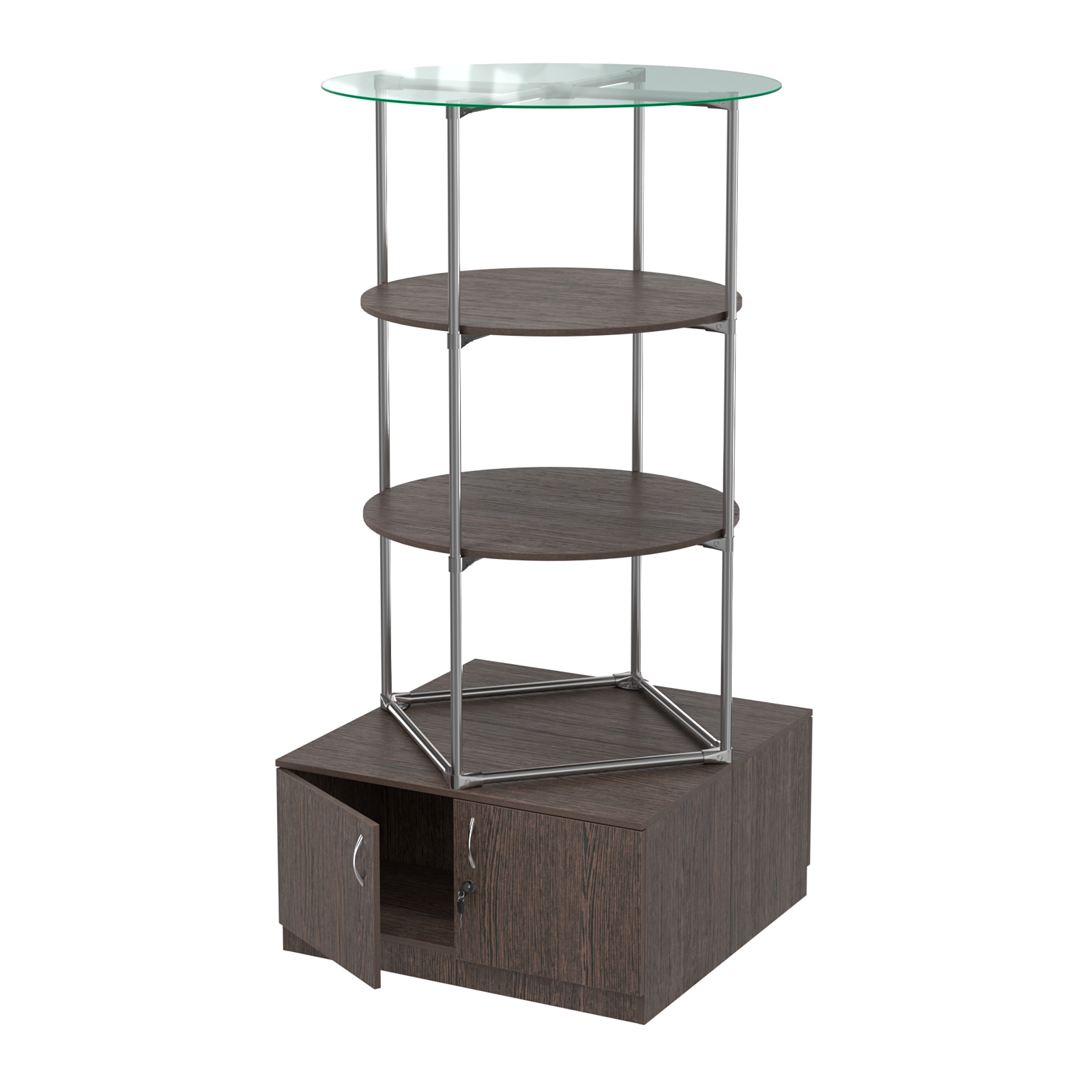 Торговые стенды СФЕРА с полками и тумбами №3 (с двумя полками ДСП 16мм) Дуб Венге