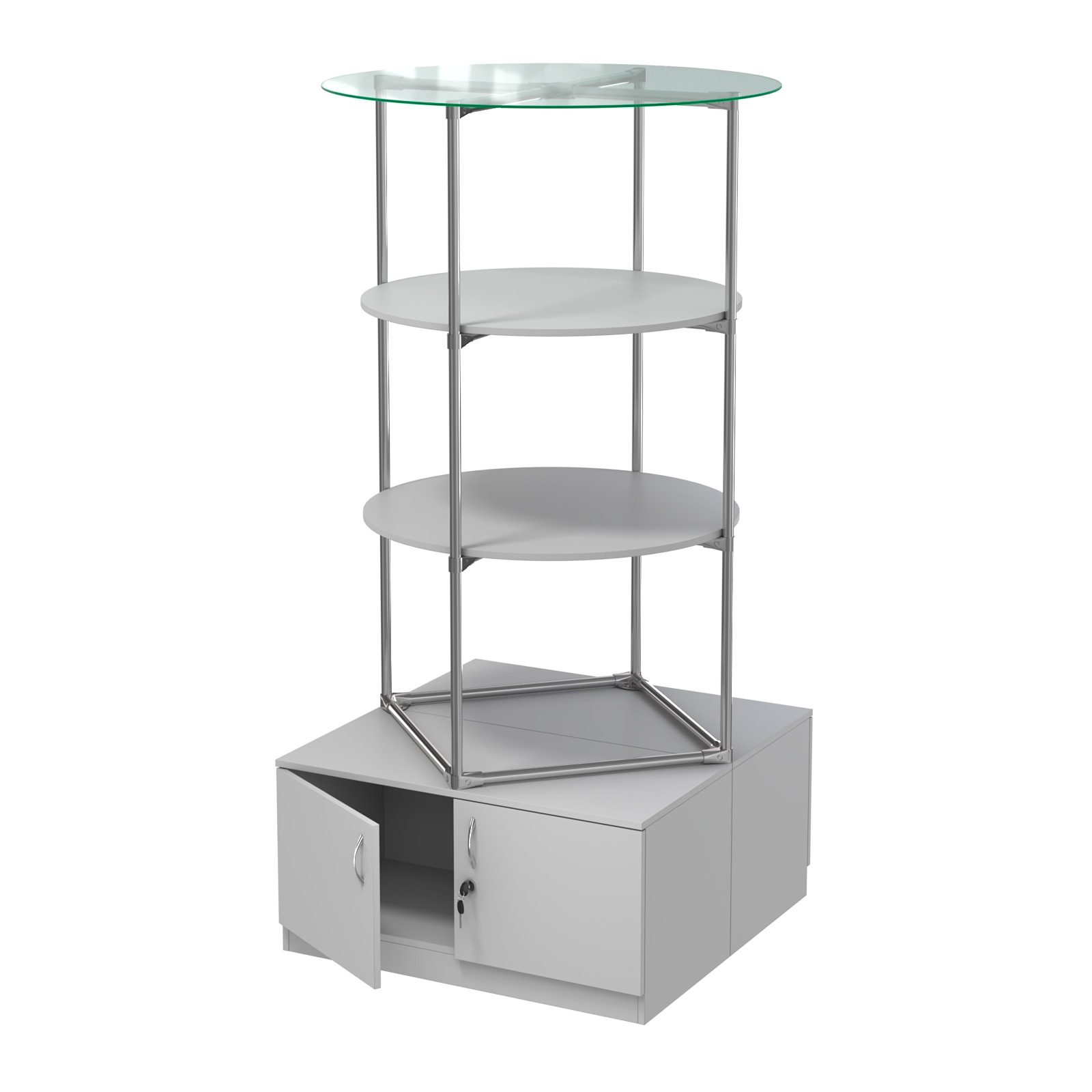 Торговые стенды СФЕРА с полками и тумбами №3 (с двумя полками ДСП 16мм) Серый