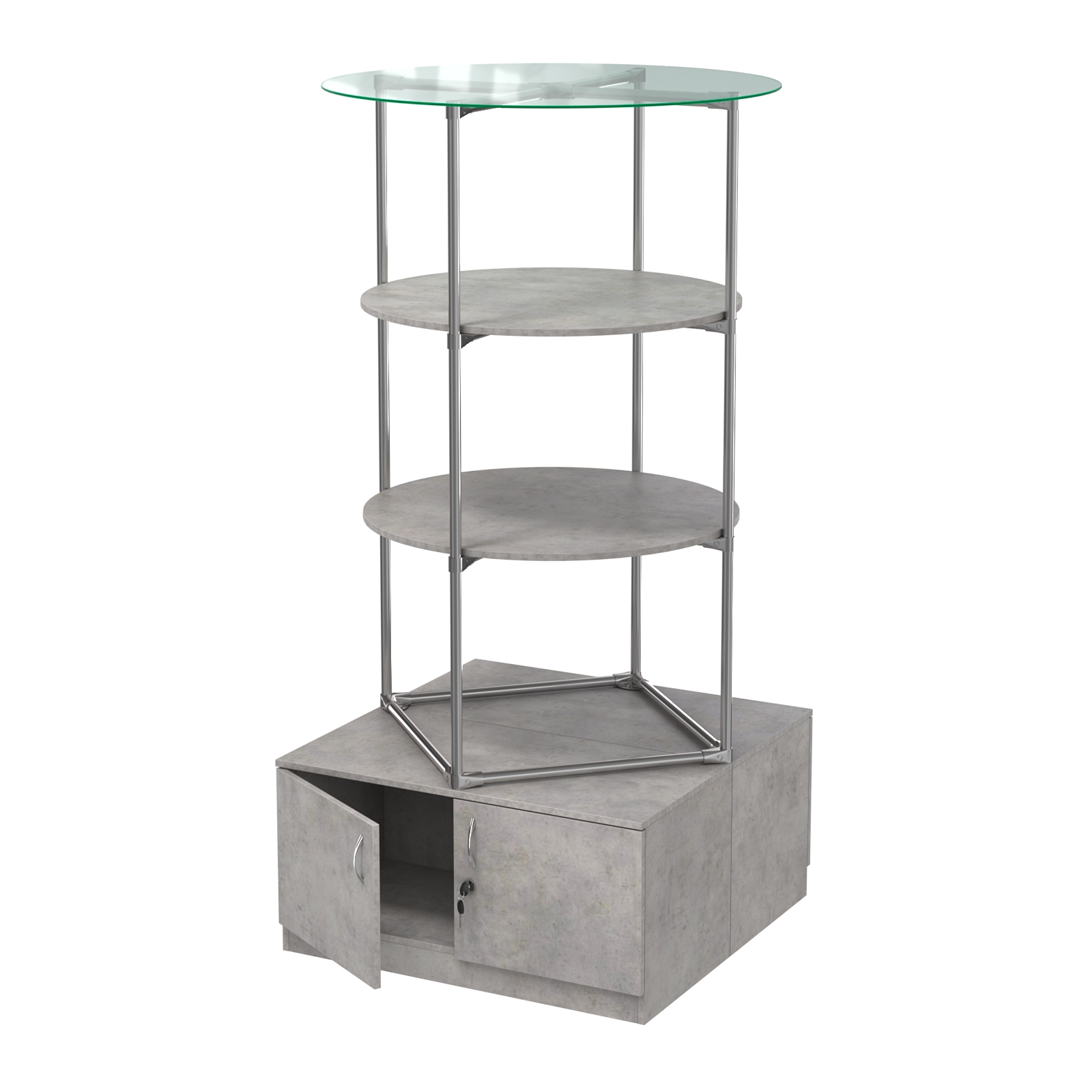 Торговые стенды СФЕРА с полками и тумбами №3 (с двумя полками ДСП 16мм) Бетон Чикаго светло-серый F186 ST9