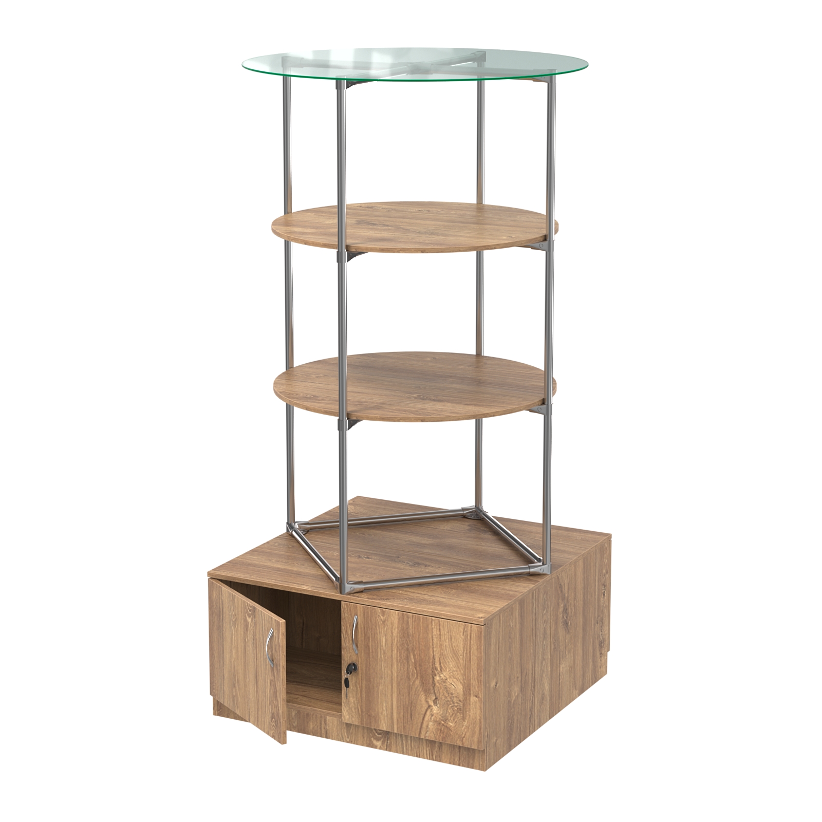 Торговые стенды СФЕРА с полками и тумбами №3 (с двумя полками ДСП 16мм) Дуб Канзас коричневый