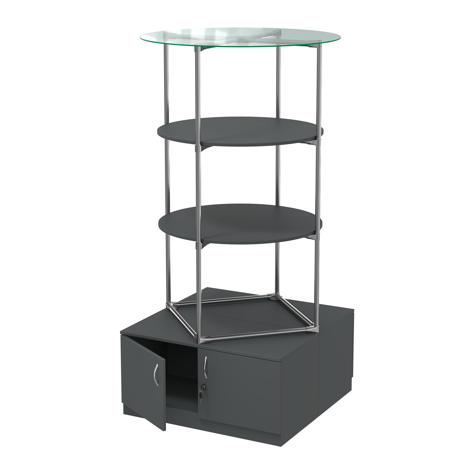 Торговые стенды СФЕРА с полками и тумбами №3 (с двумя полками ДСП 16мм) Антрацит