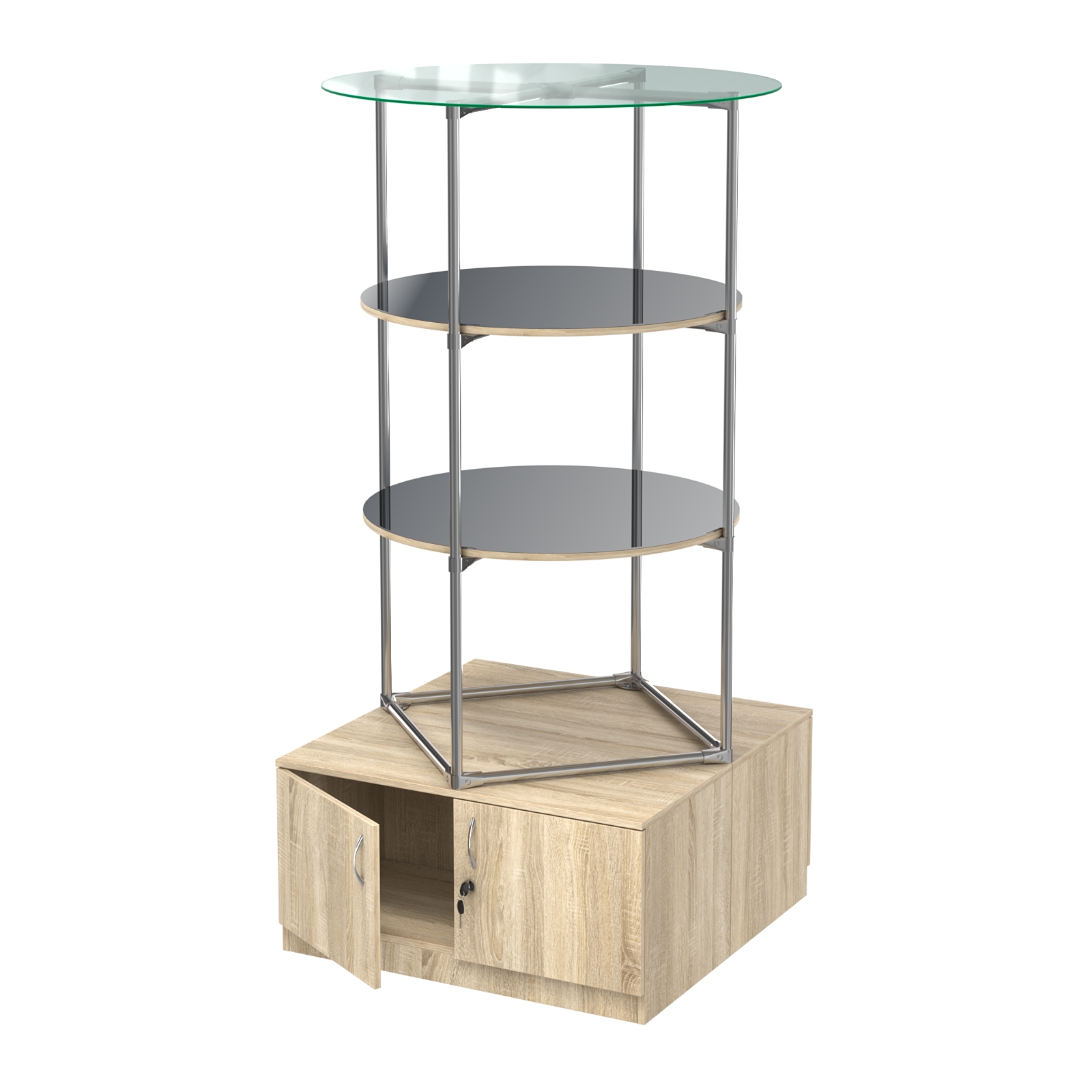 Торговые стенды СФЕРА с полками и тумбами №4 (с двумя зеркальными полками) Дуб Сонома