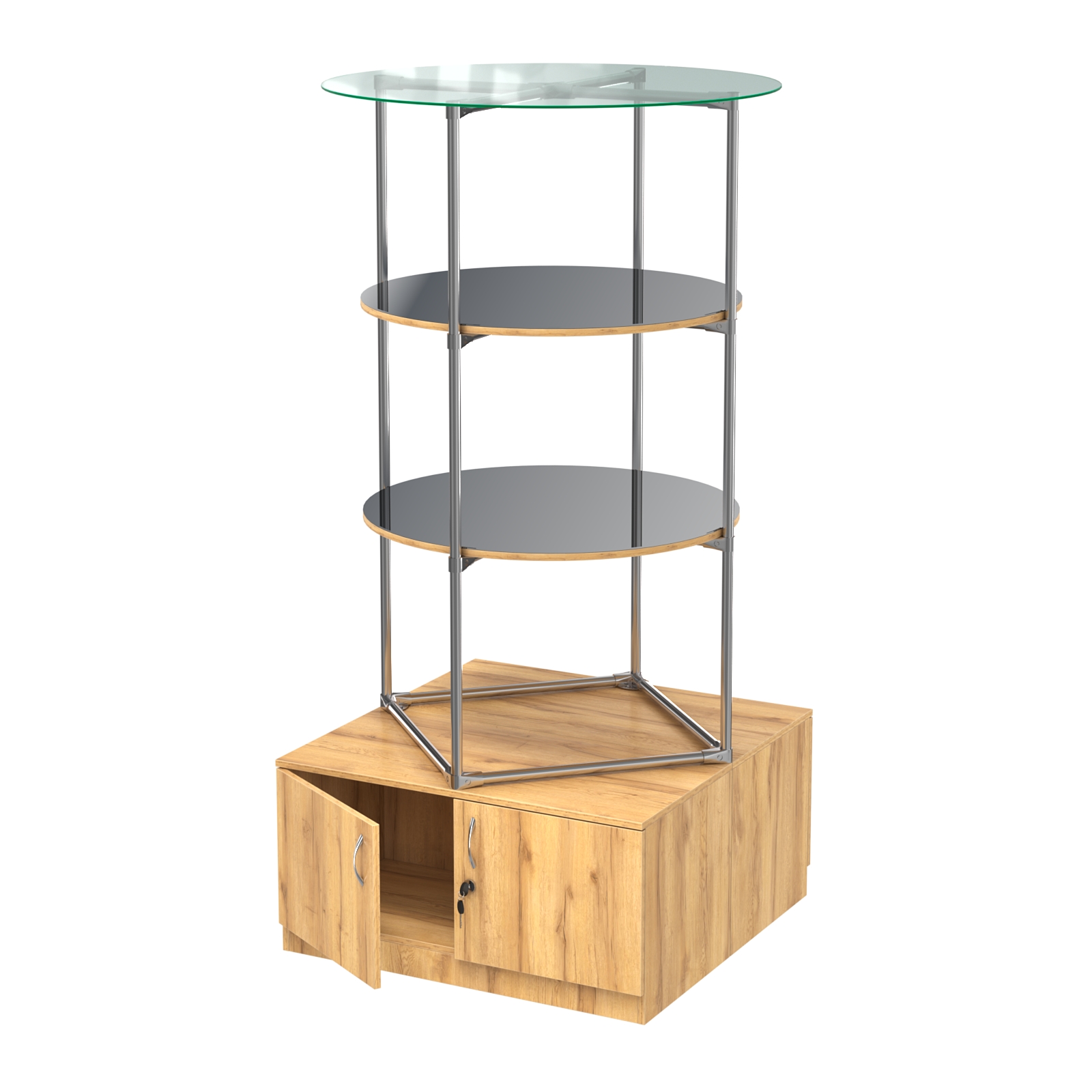 Торговые стенды СФЕРА с полками и тумбами №4 (с двумя зеркальными полками) Дуб Золотистый