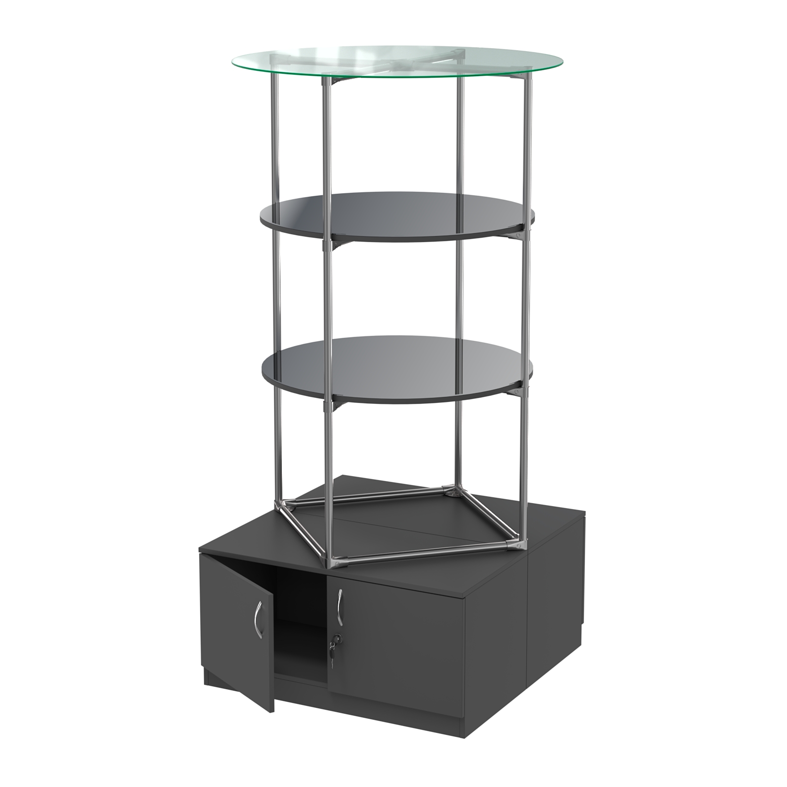 Торговые стенды СФЕРА с полками и тумбами №4 (с двумя зеркальными полками) Черный