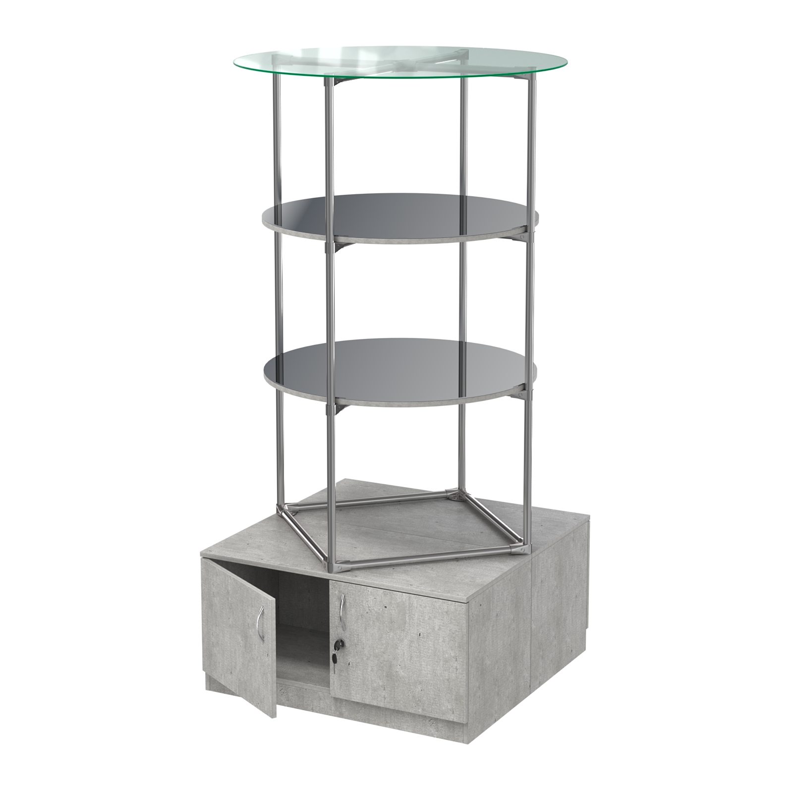 Торговые стенды СФЕРА с полками и тумбами №4 (с двумя зеркальными полками) Метрополитан Грей