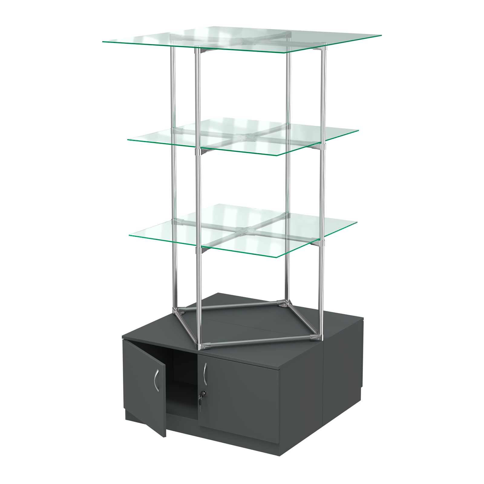 Торговые стенды Экспозиция с полками и тумбами №1 (с двумя стеклянными полками 6мм) Антрацит